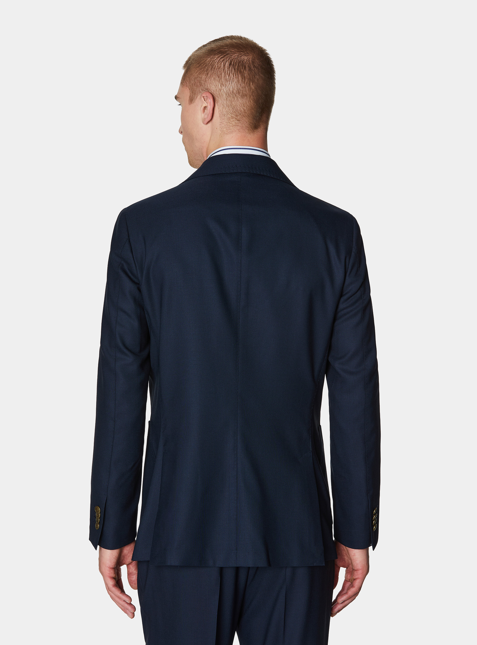 Double-breasted blazer in pure wool with metal buttons, NAVY