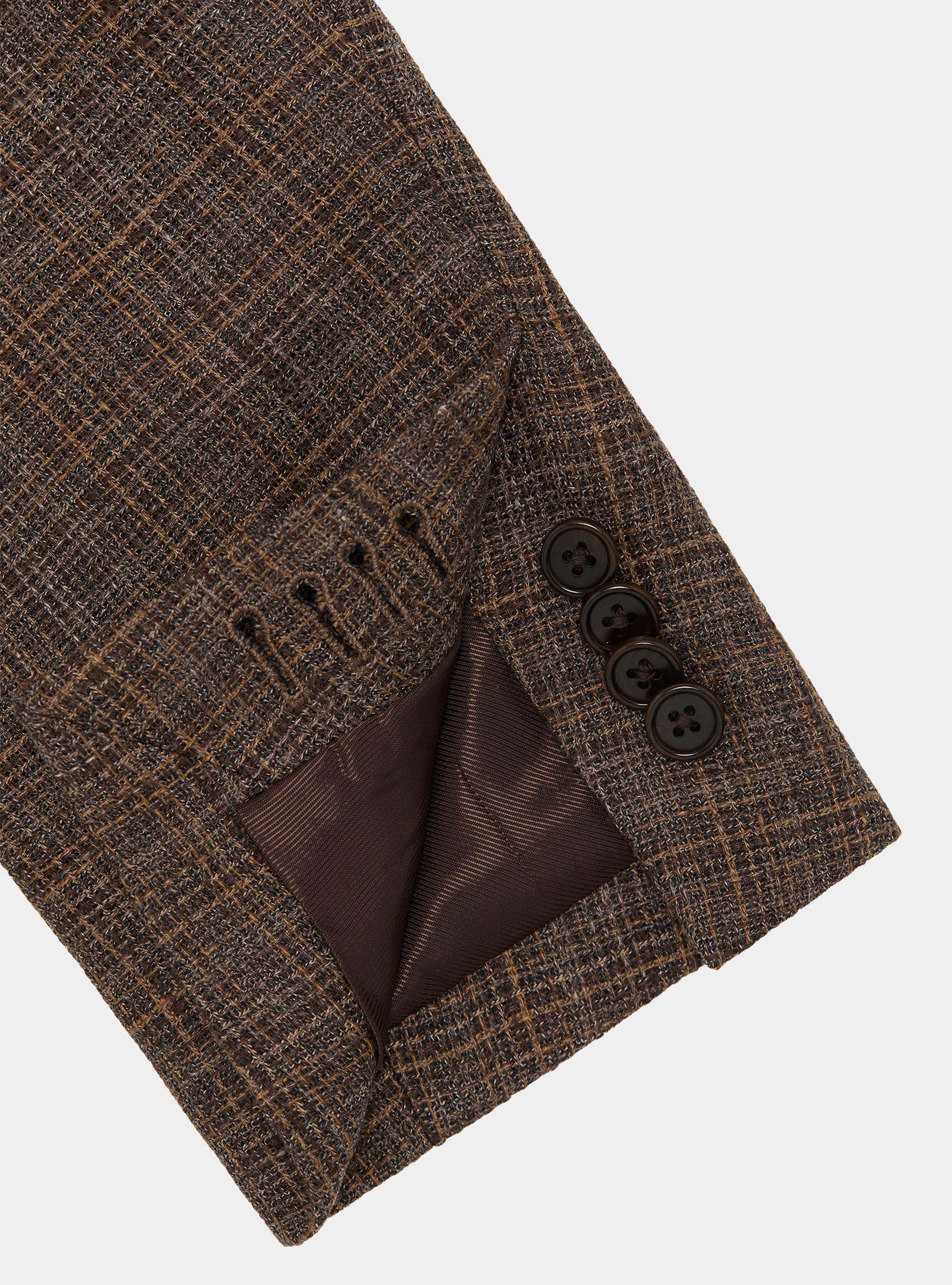 Patterned blazer in linen and wool, BROWN