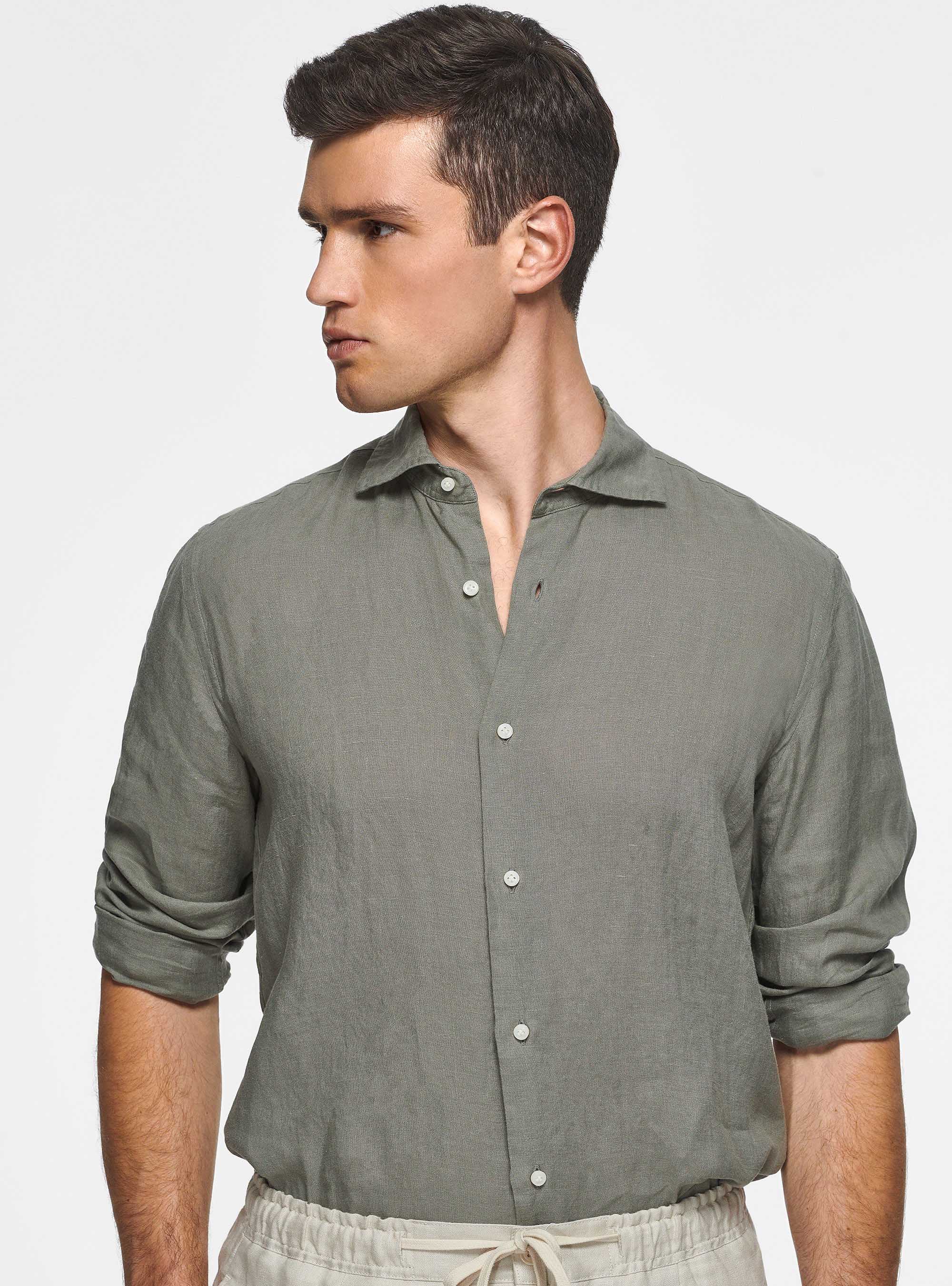 Camicia in puro lino, SALVIA 0602C