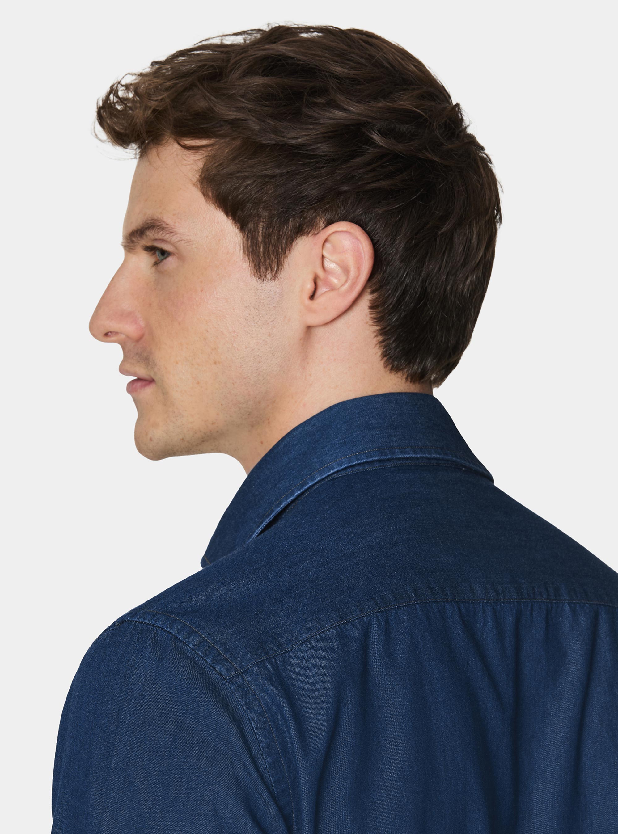 Chemise en denim de coton chambray, BLEU MARINE