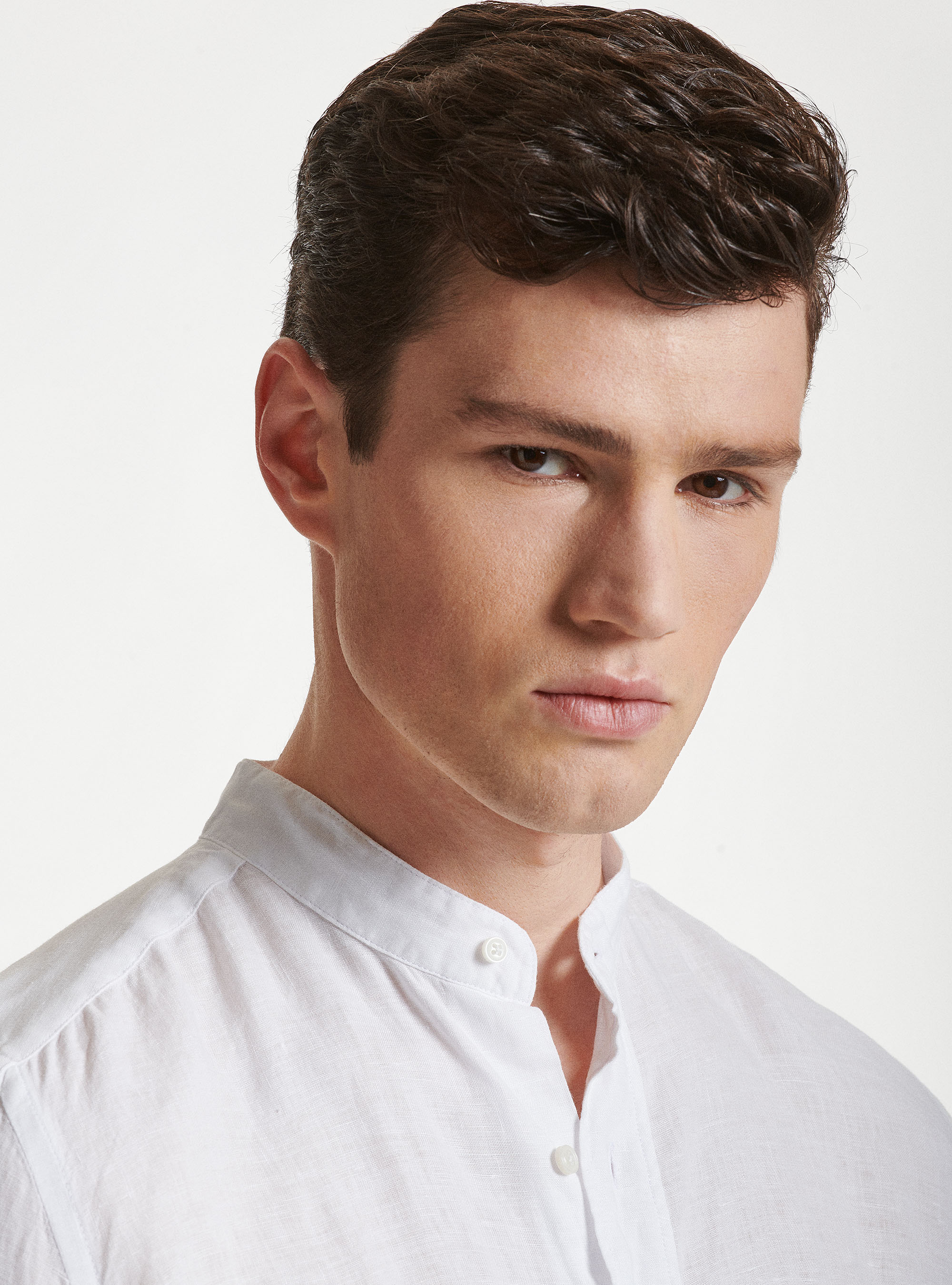 Pure linen Korean collar shirt, WHITE