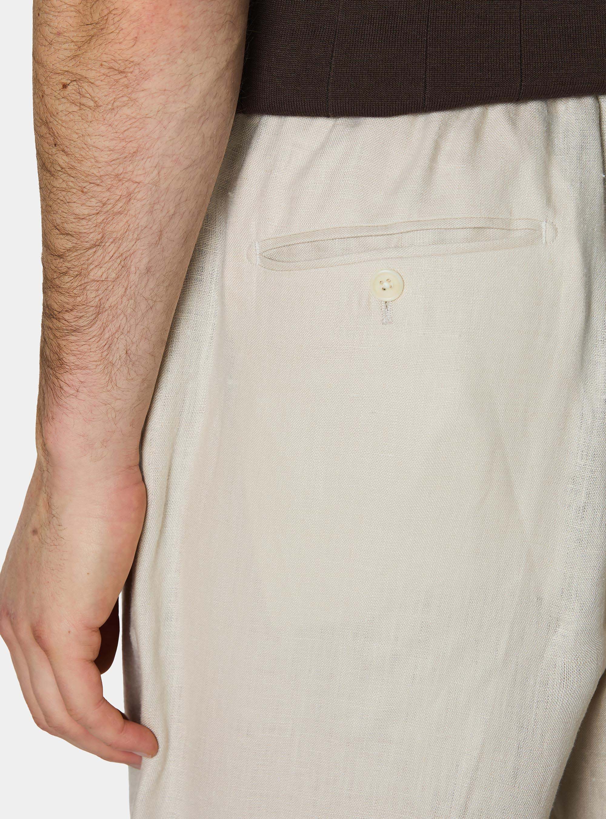 Pantalon en pur lin avec pinces et cordon de serrage, &Atilde; CRU