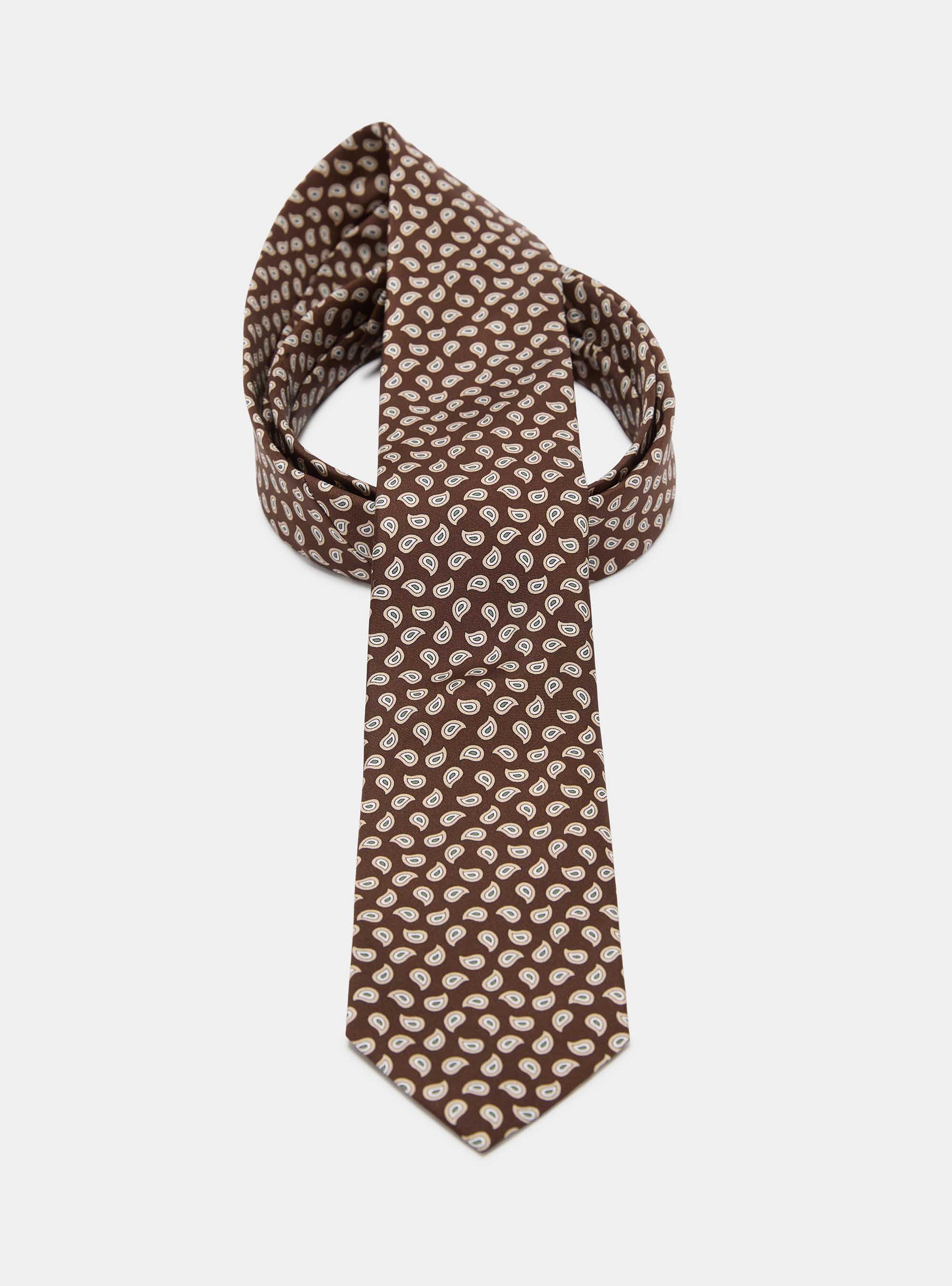 Paisley-patterned silk tie, BROWN
