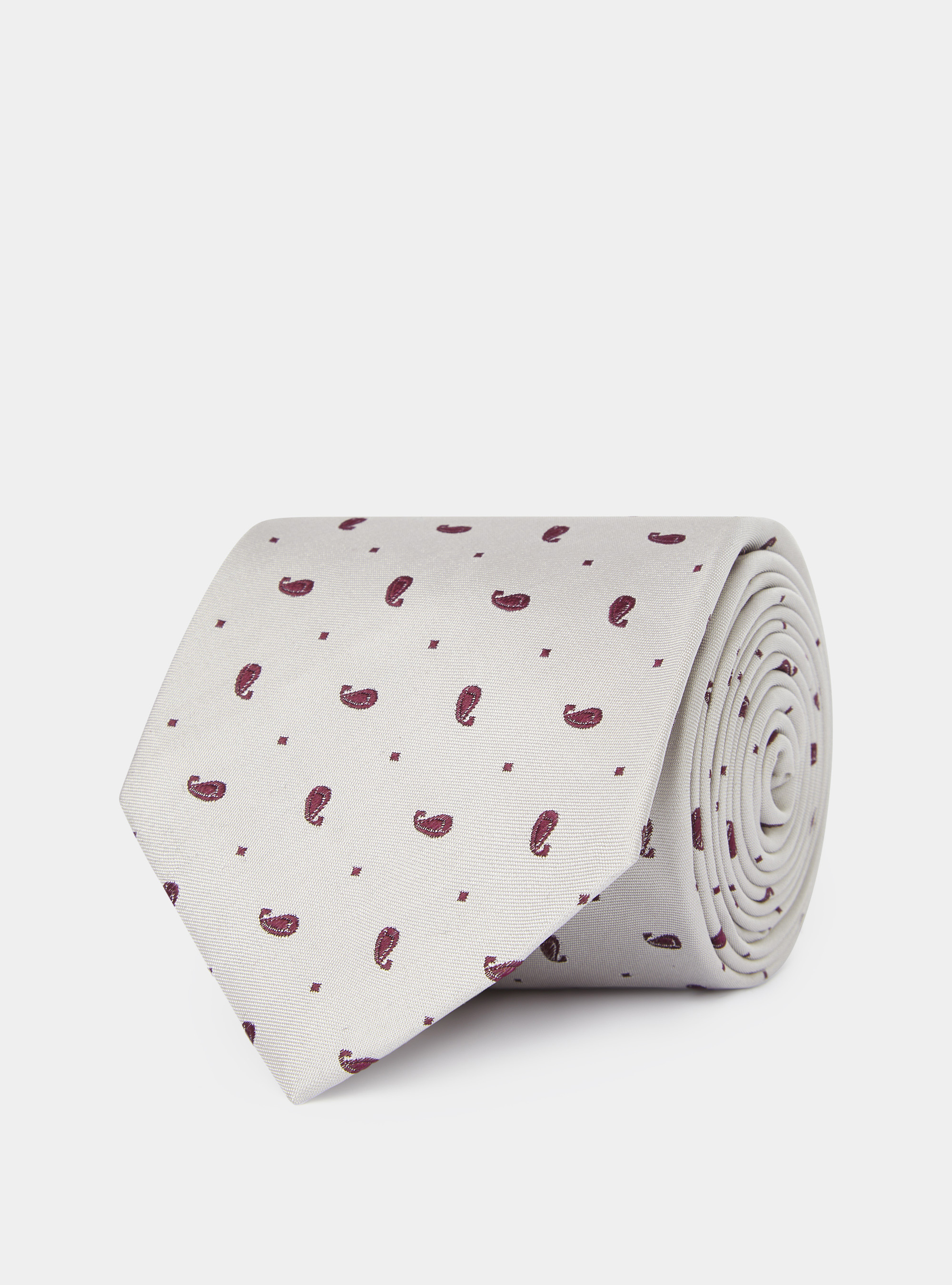 Cravate en soie jacquard, ECRU/BORDEAUX EB01