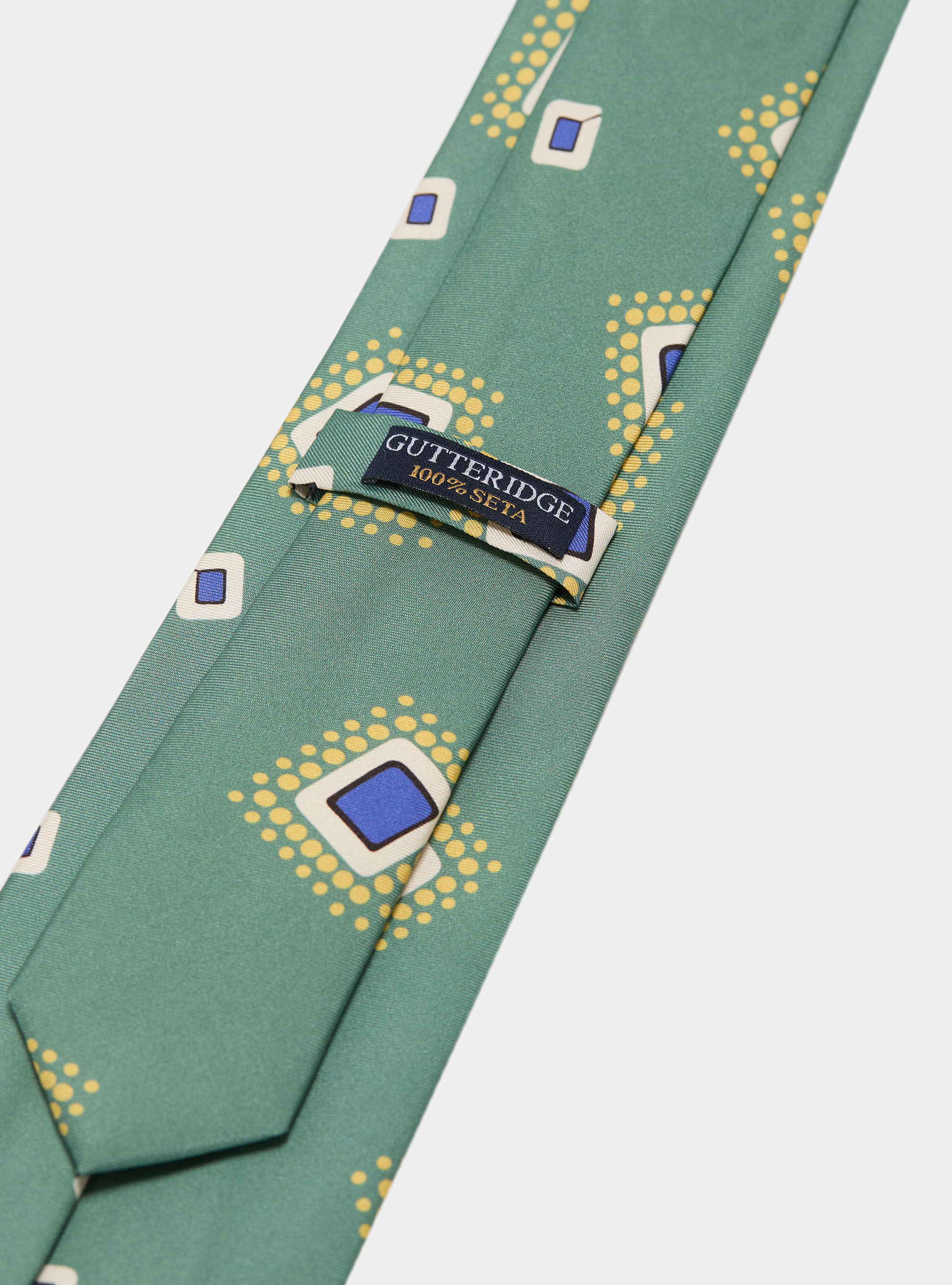 Silk twill tie with geometric print, SALVIA 0602C