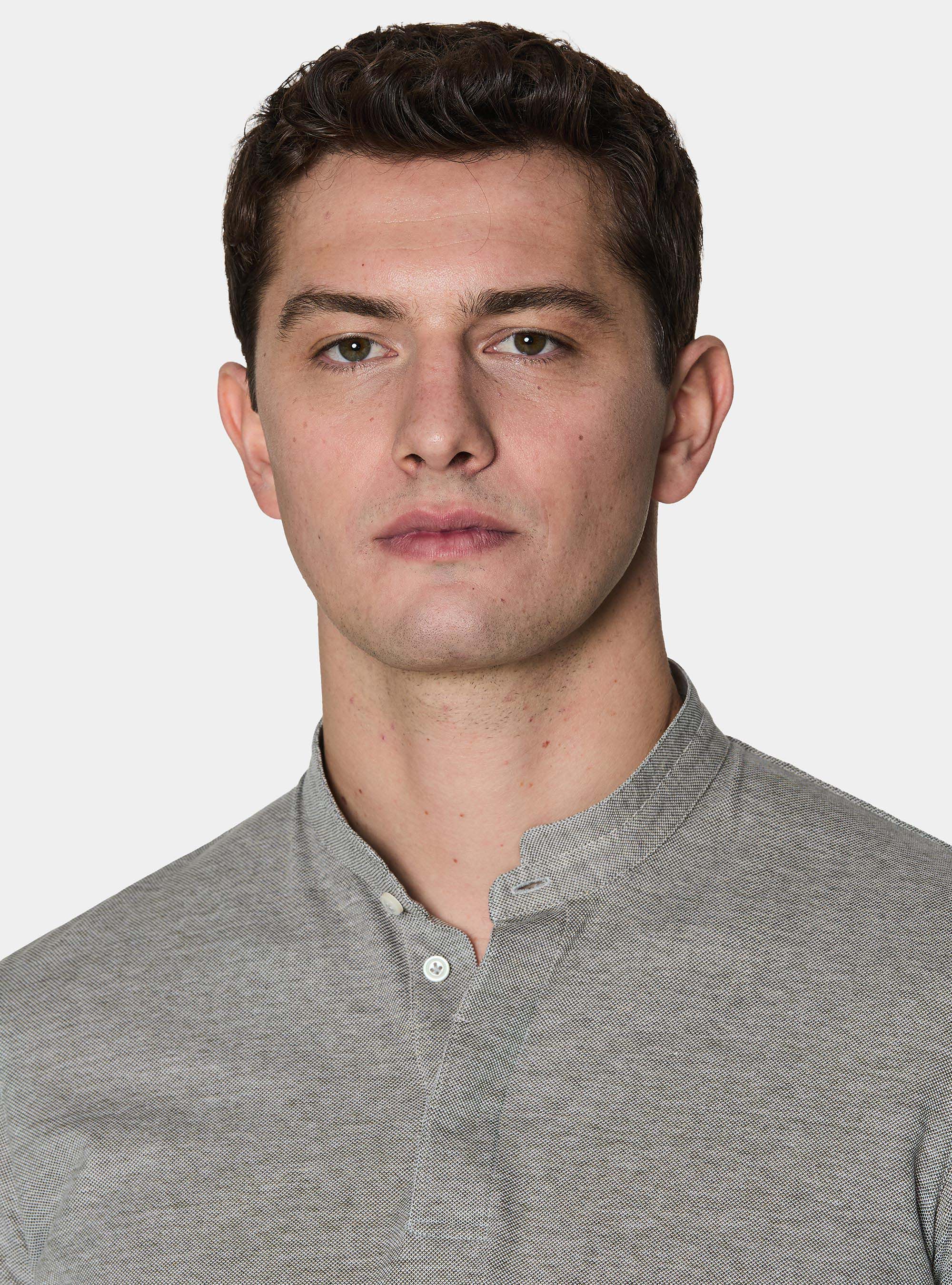 Polo collo coreano in misto cotone stretch, VERDE SALVIA 0604C