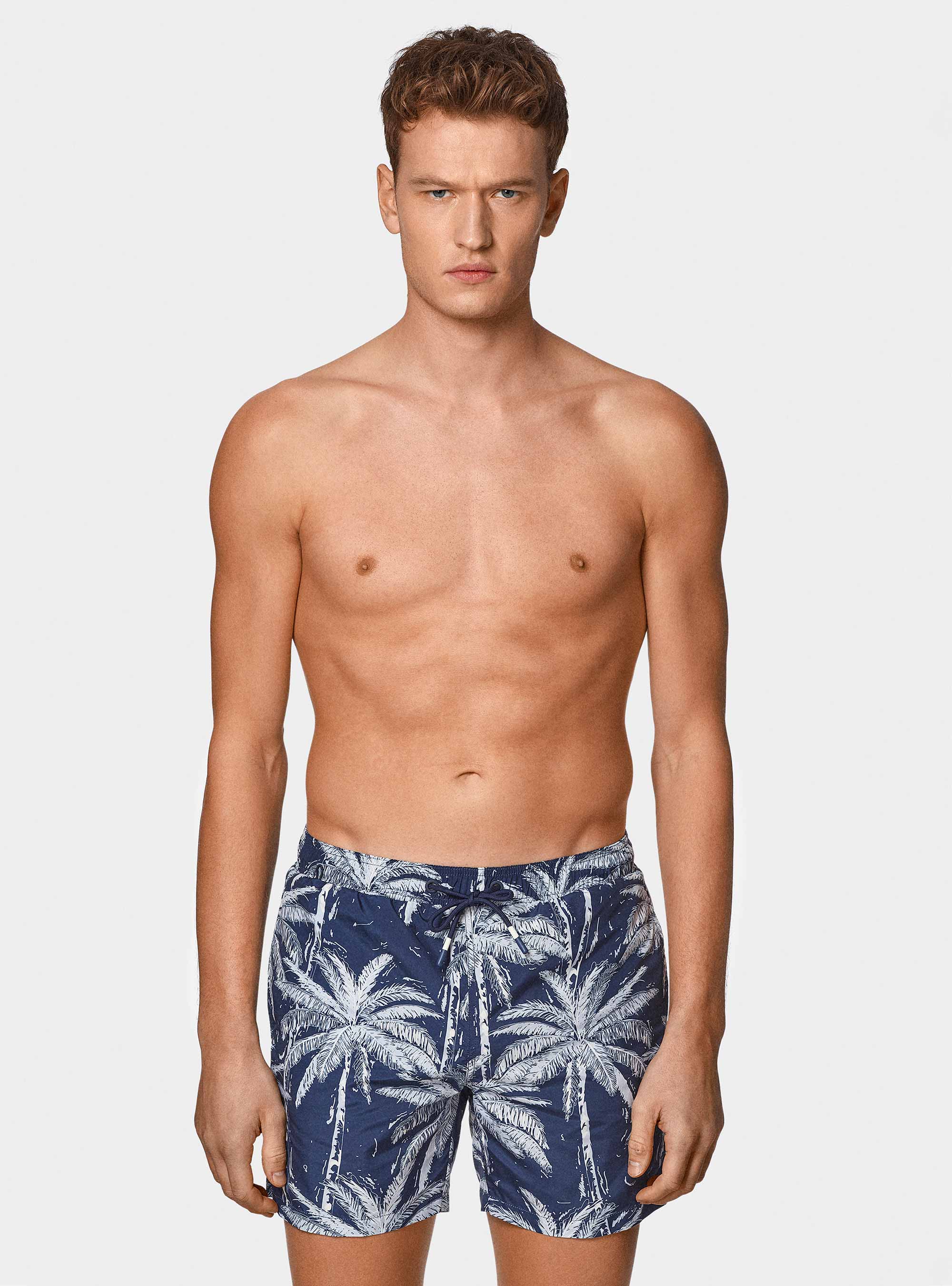 Palm print swimwear, NAVY BLUE