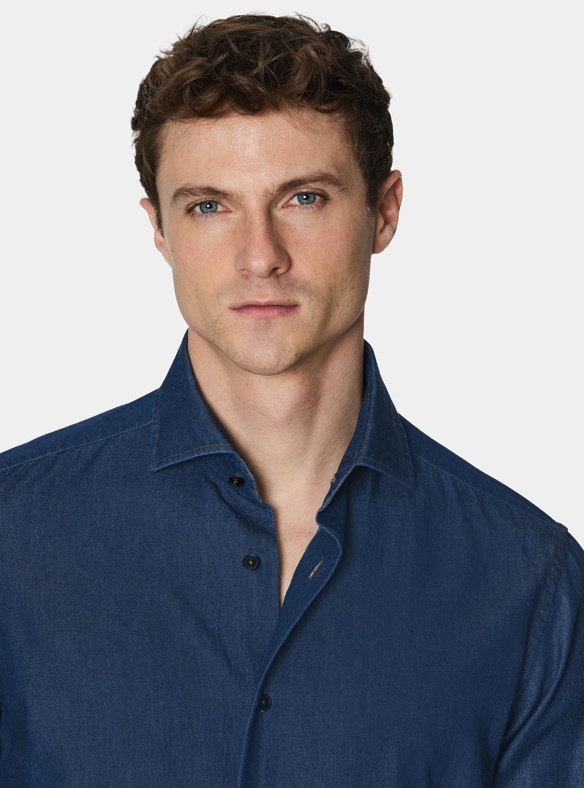 Chemise en denim de coton chambray, BLEU MARINE