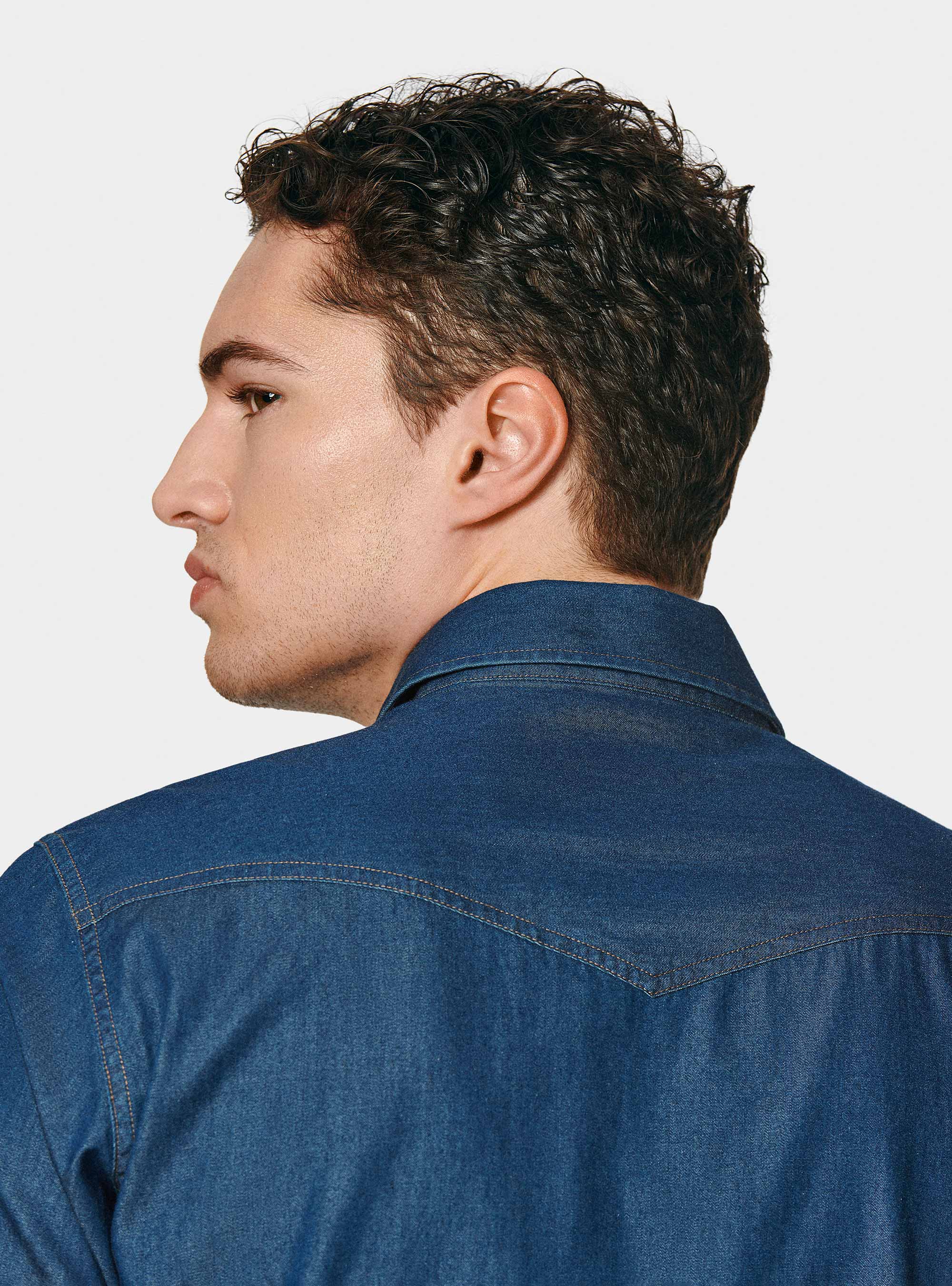 Cotton chambray western shirt, NAVY BLUE