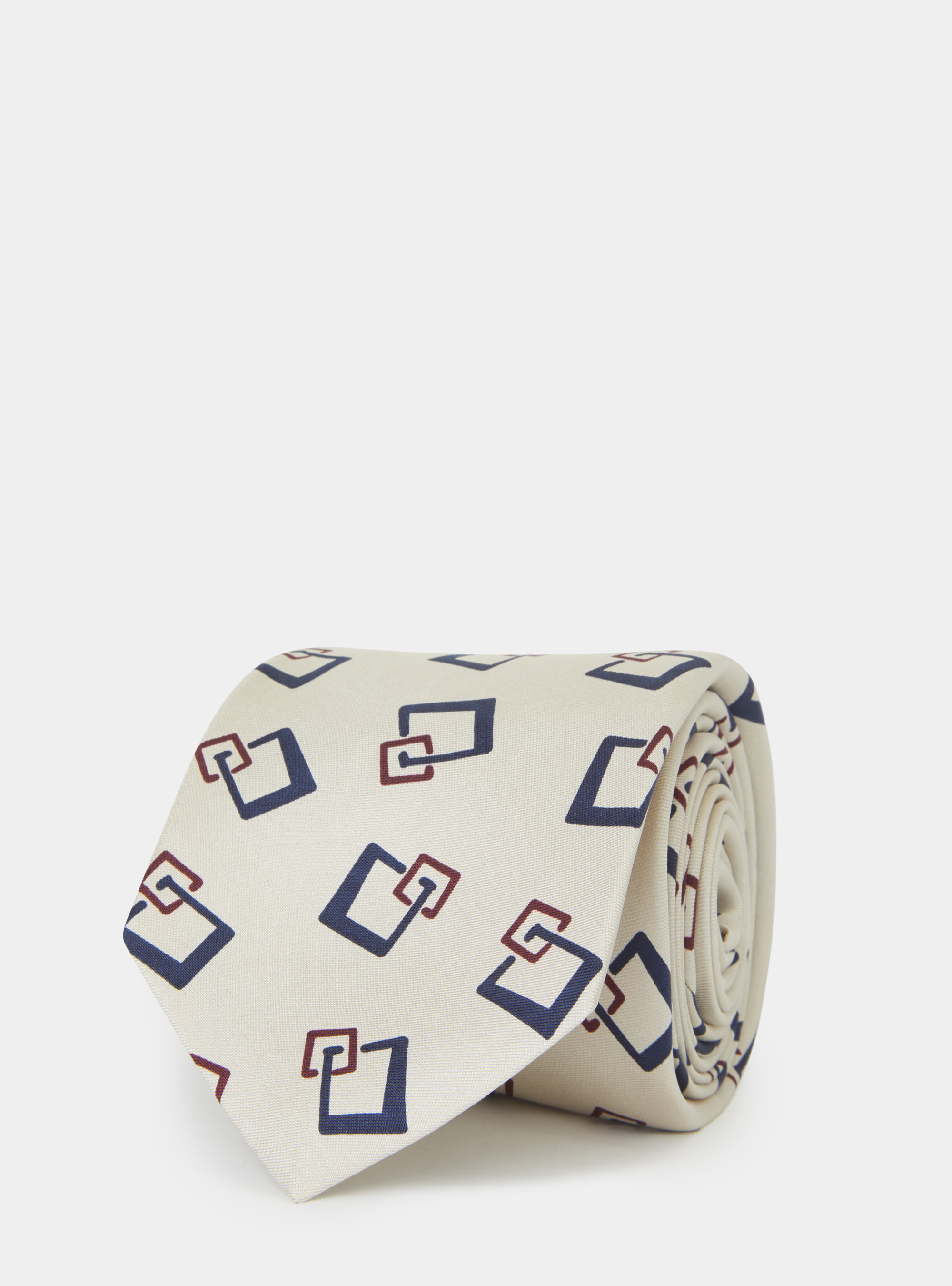 Geometric patterned silk tie, ECRU