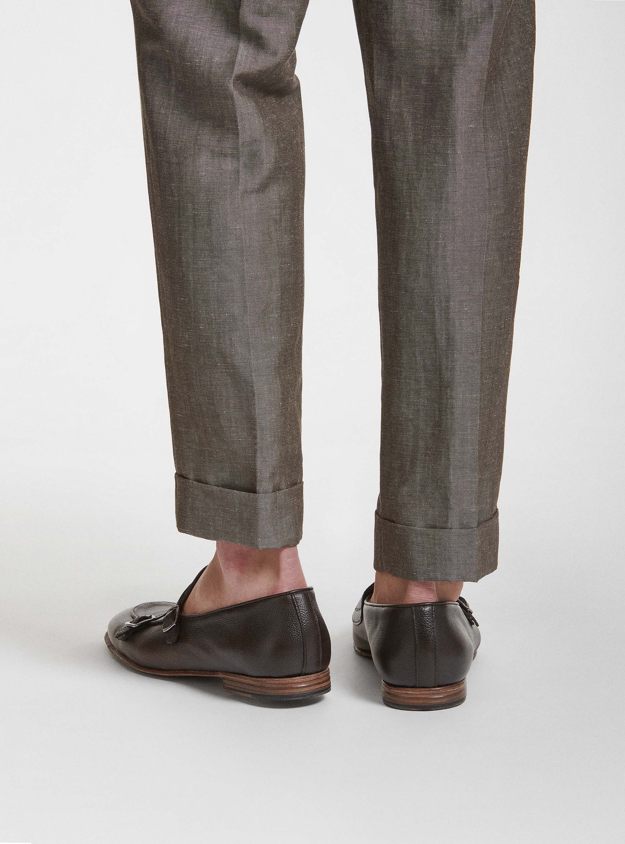 Pantaloni per abito in lino e lana Zignone, FANGO