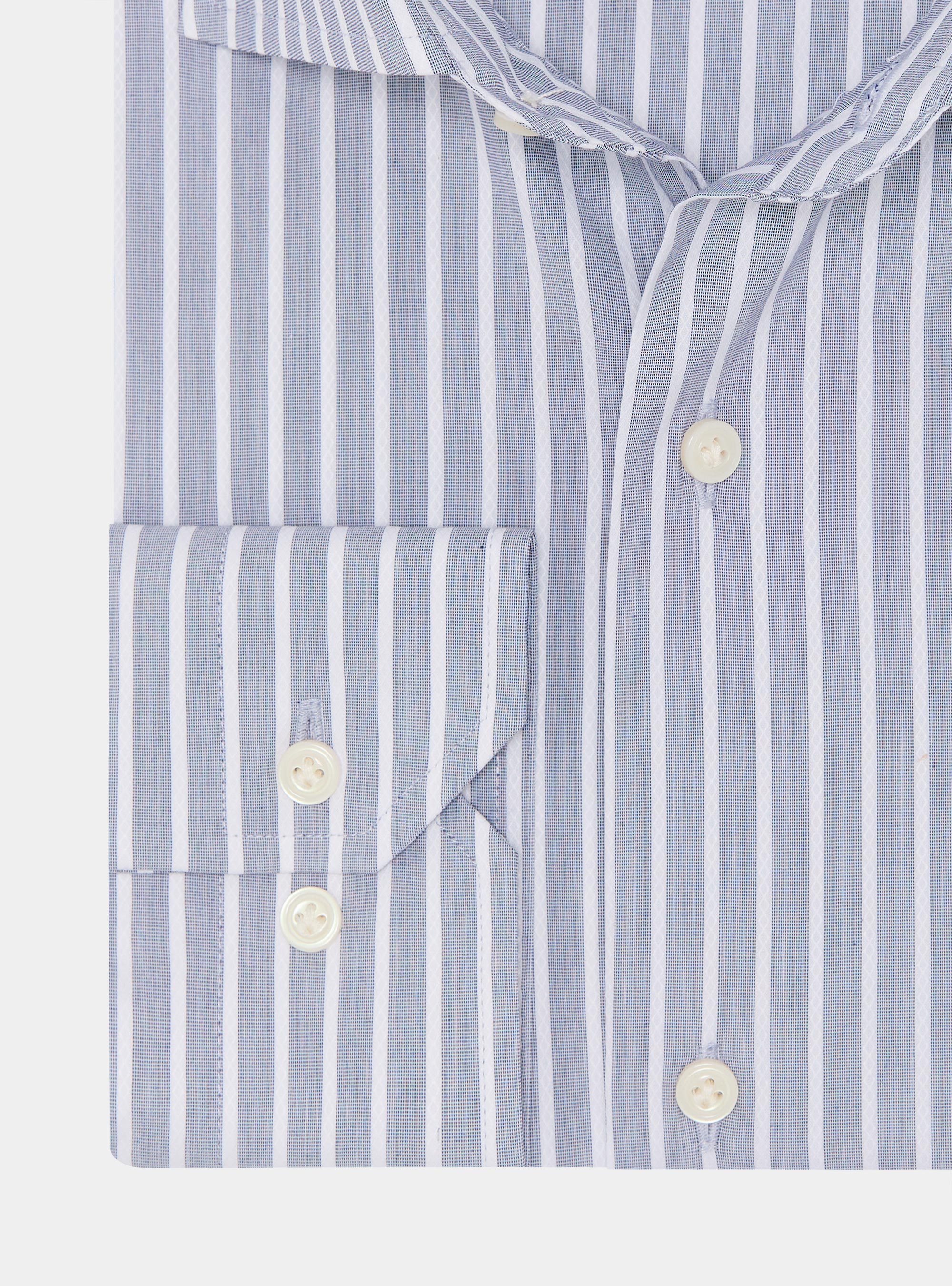 Camicia rigata in misto cotone stretch, BLU