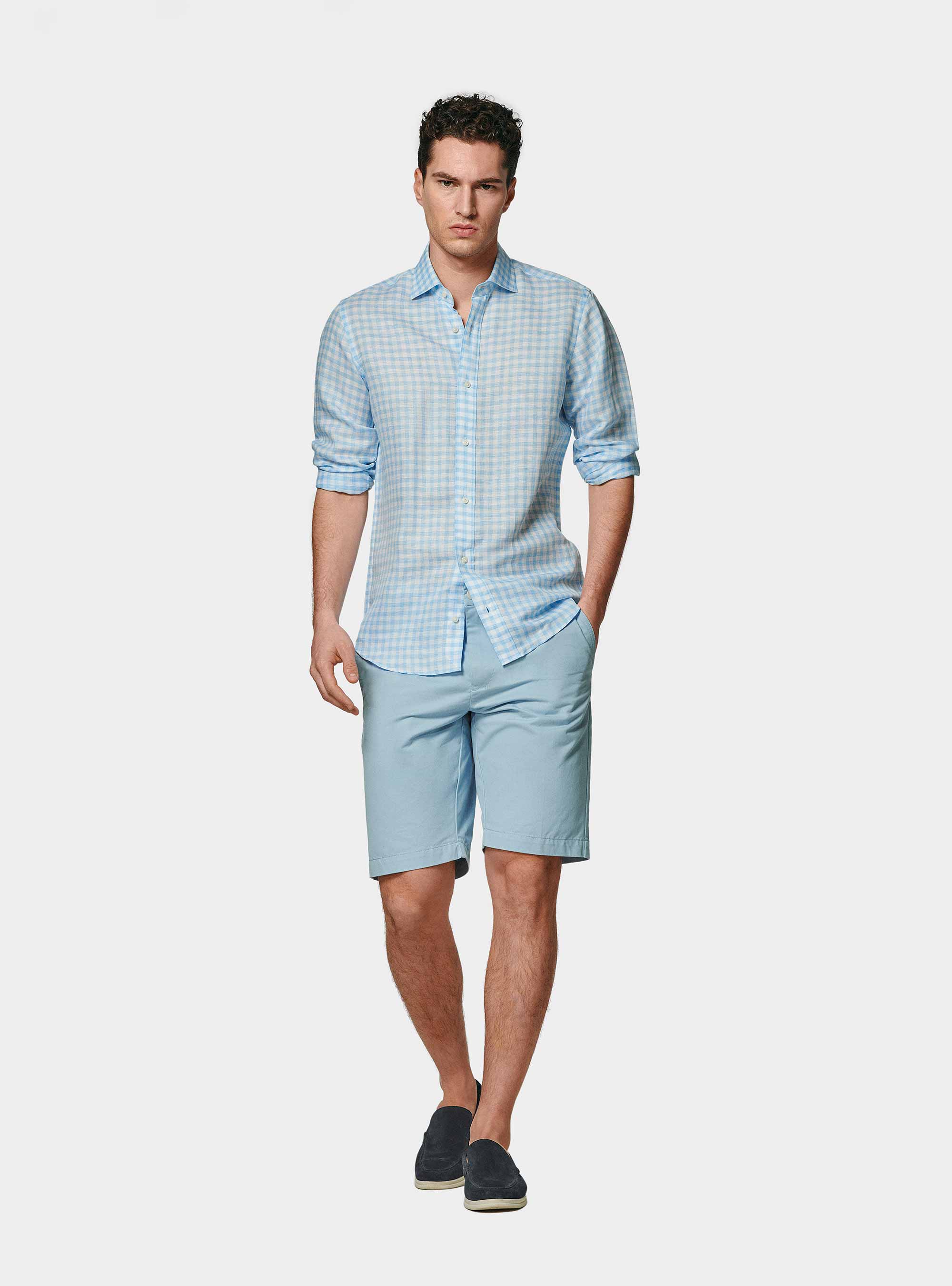 Cotton twill bermuda shorts, LIGHT BLUE