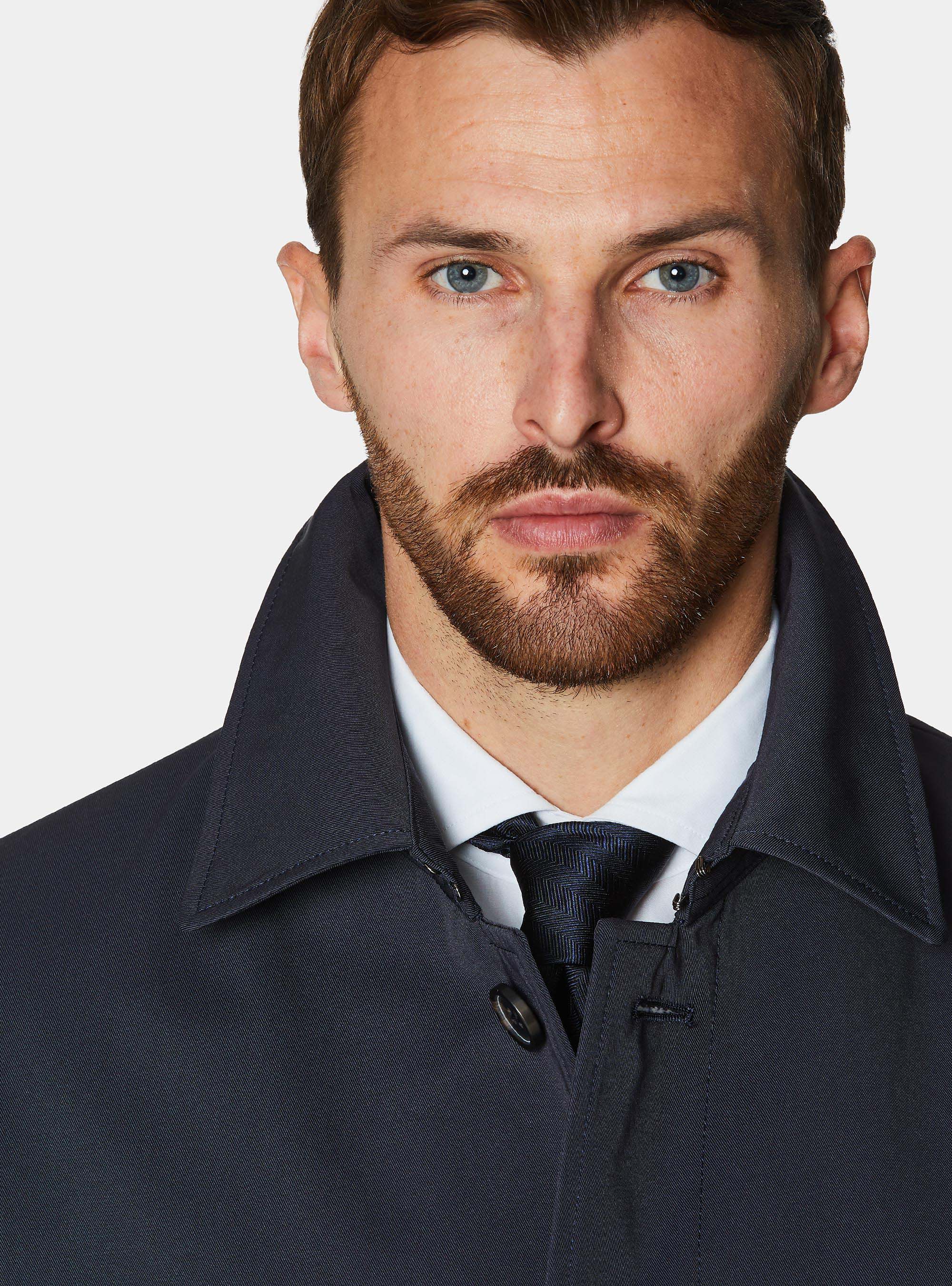 Single-breasted raincoat in cotton blend, NAVY BLUE