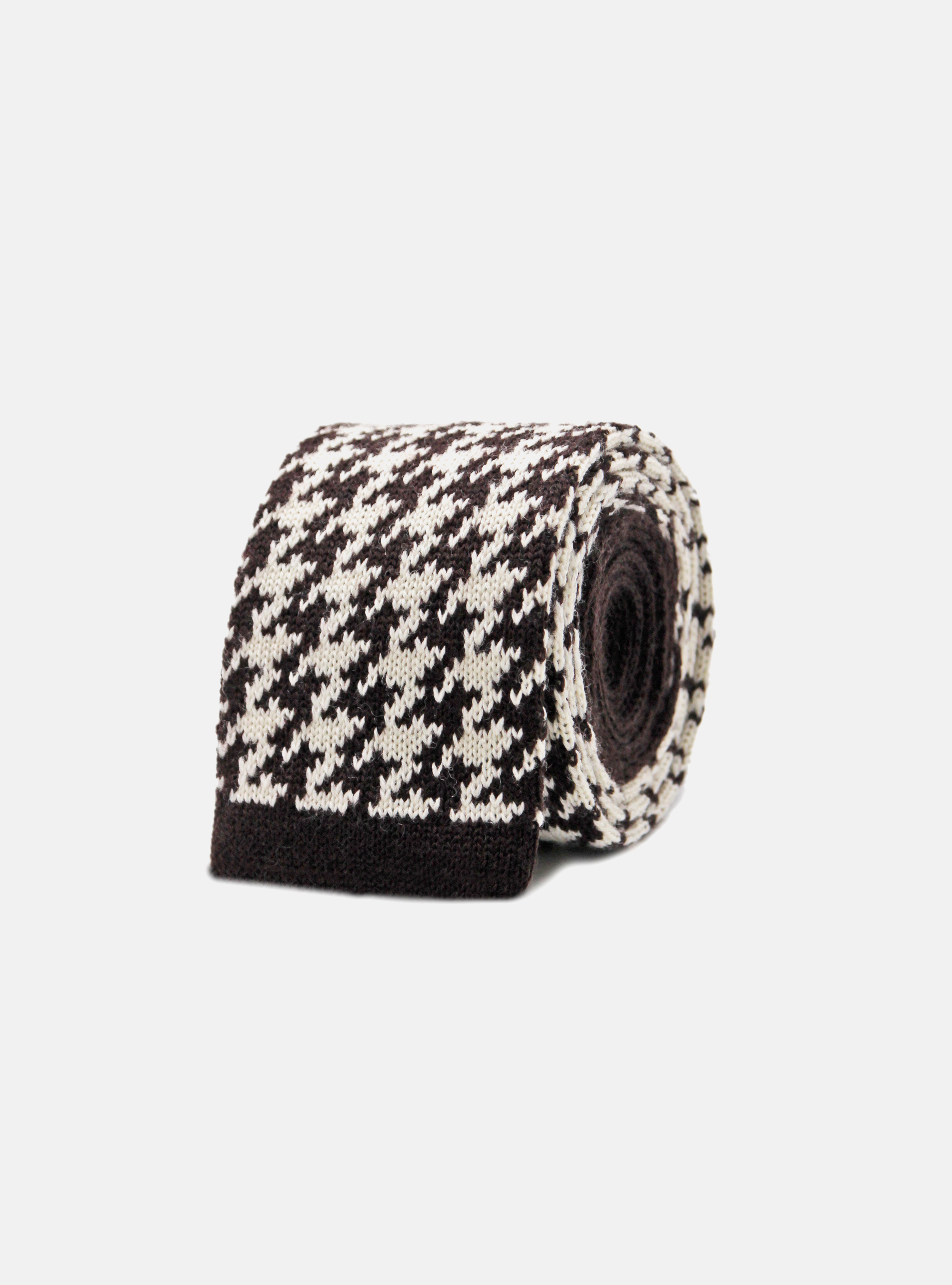 Pied de poule knitted wool tie, BROWN