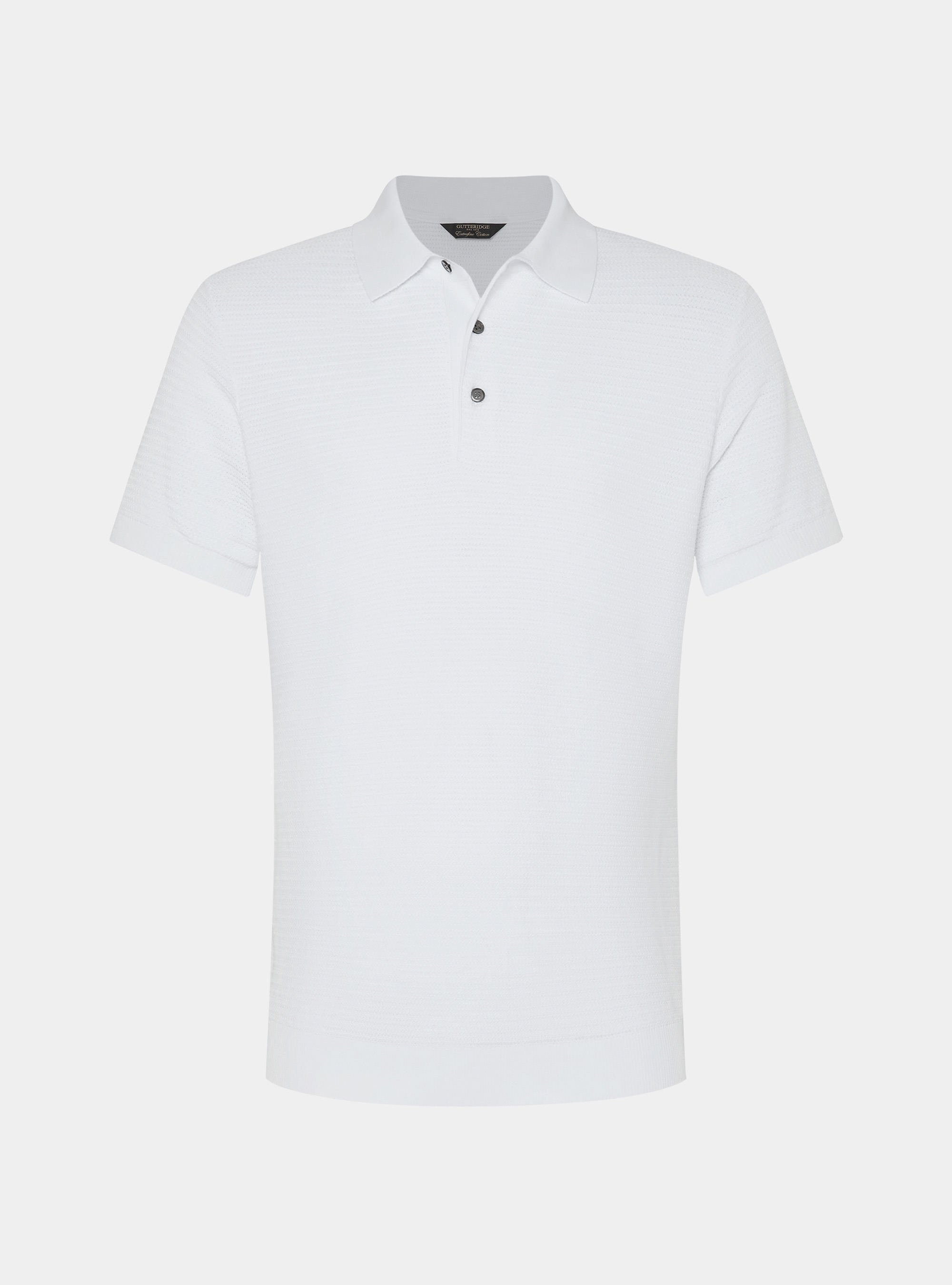 Polo en maille de coton textur&eacute;, BLANC