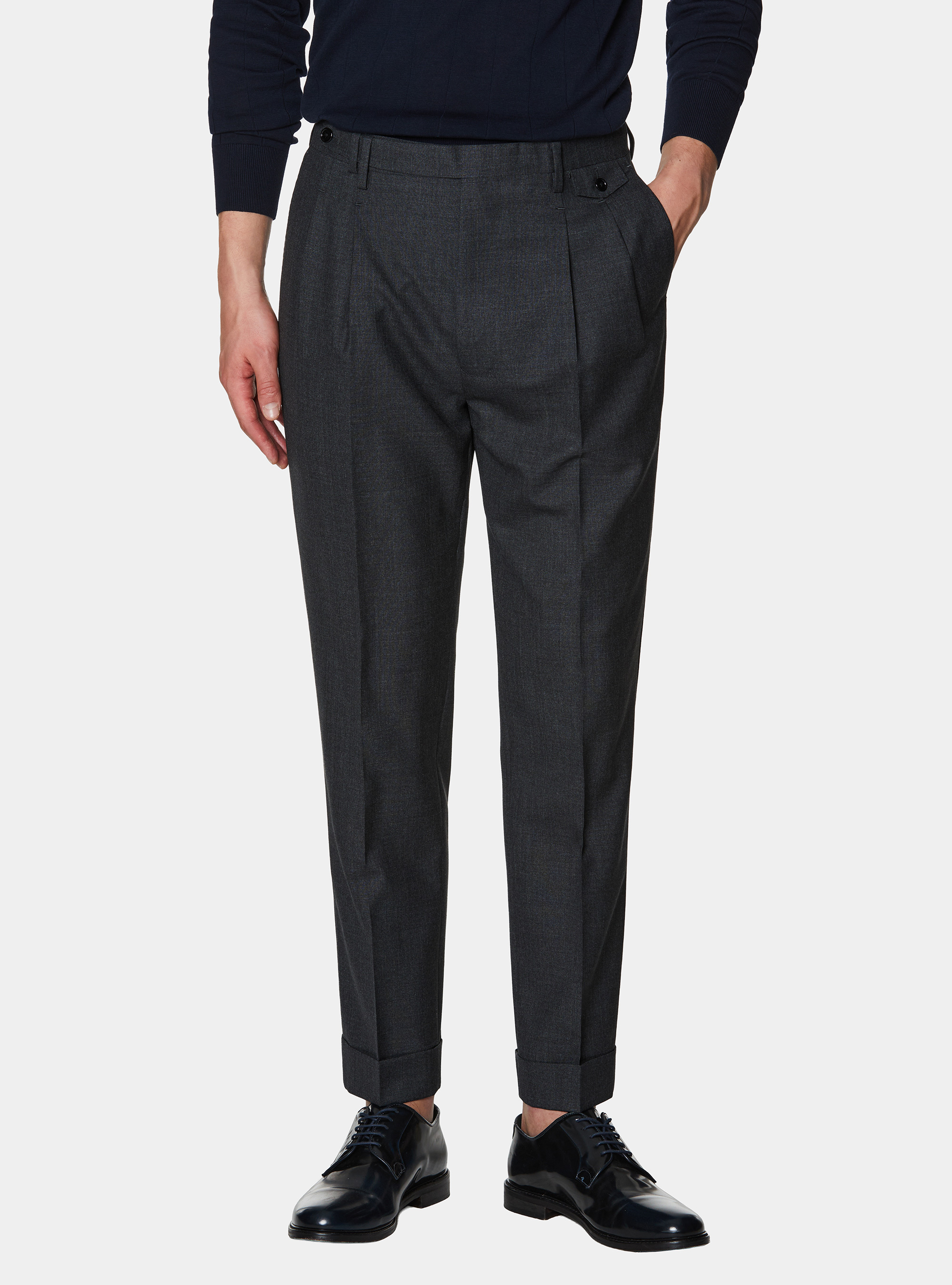 Vitale Barberis Canonico pure wool double pleat trousers, ASPHALT GREY