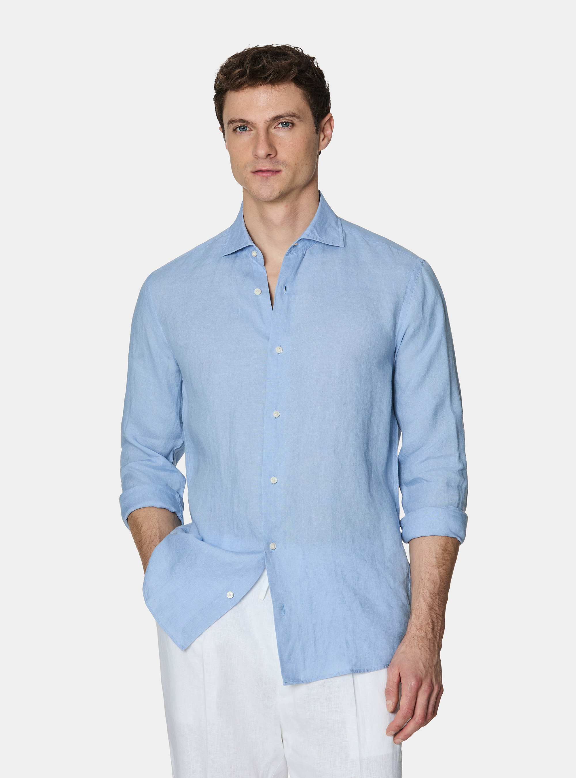 Pure linen shirt, 0266C AZZURRO