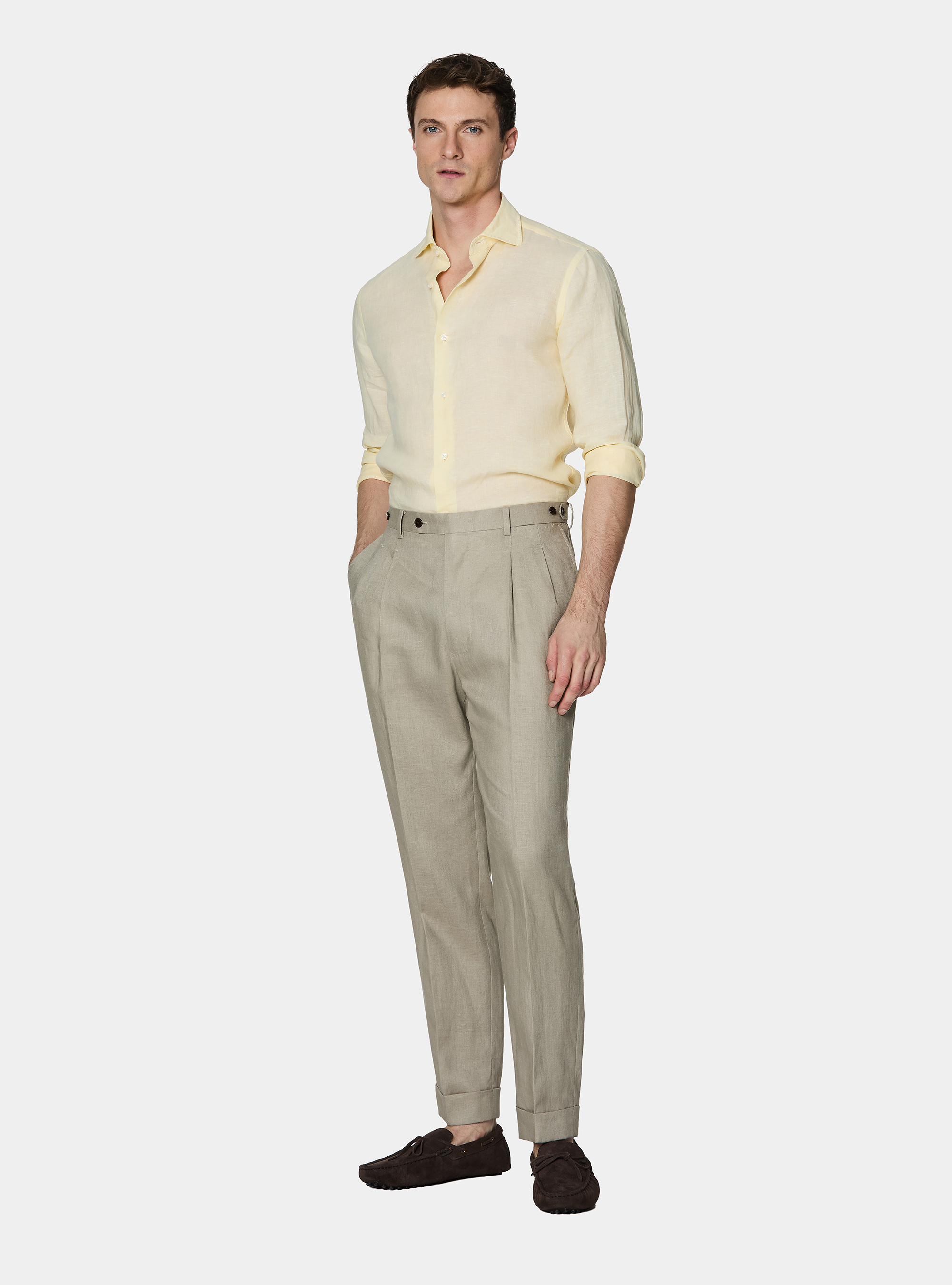 Pure linen double pleat trousers, SAND