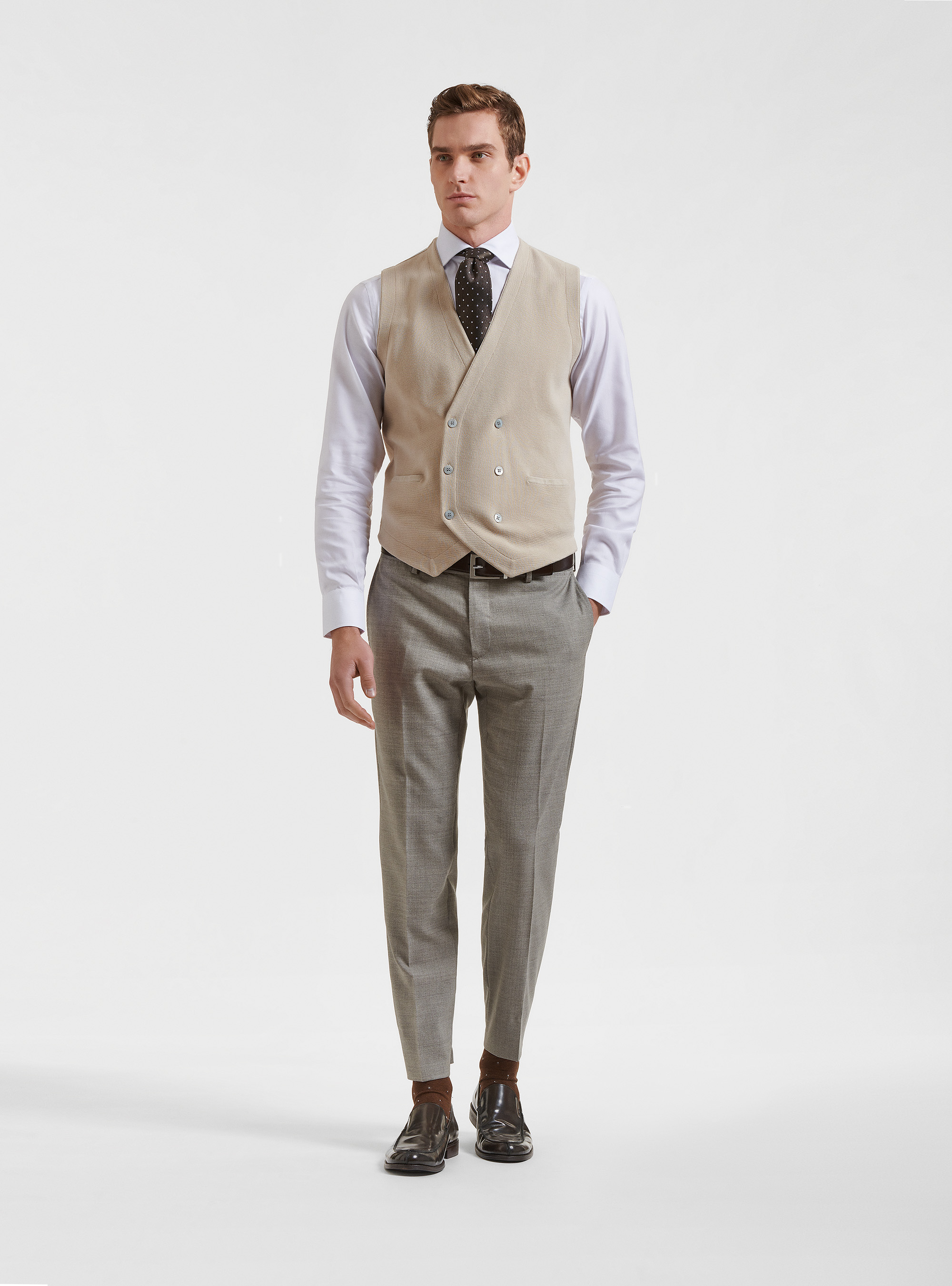 Pure cotton knitted double-breasted waistcoat, ECRU