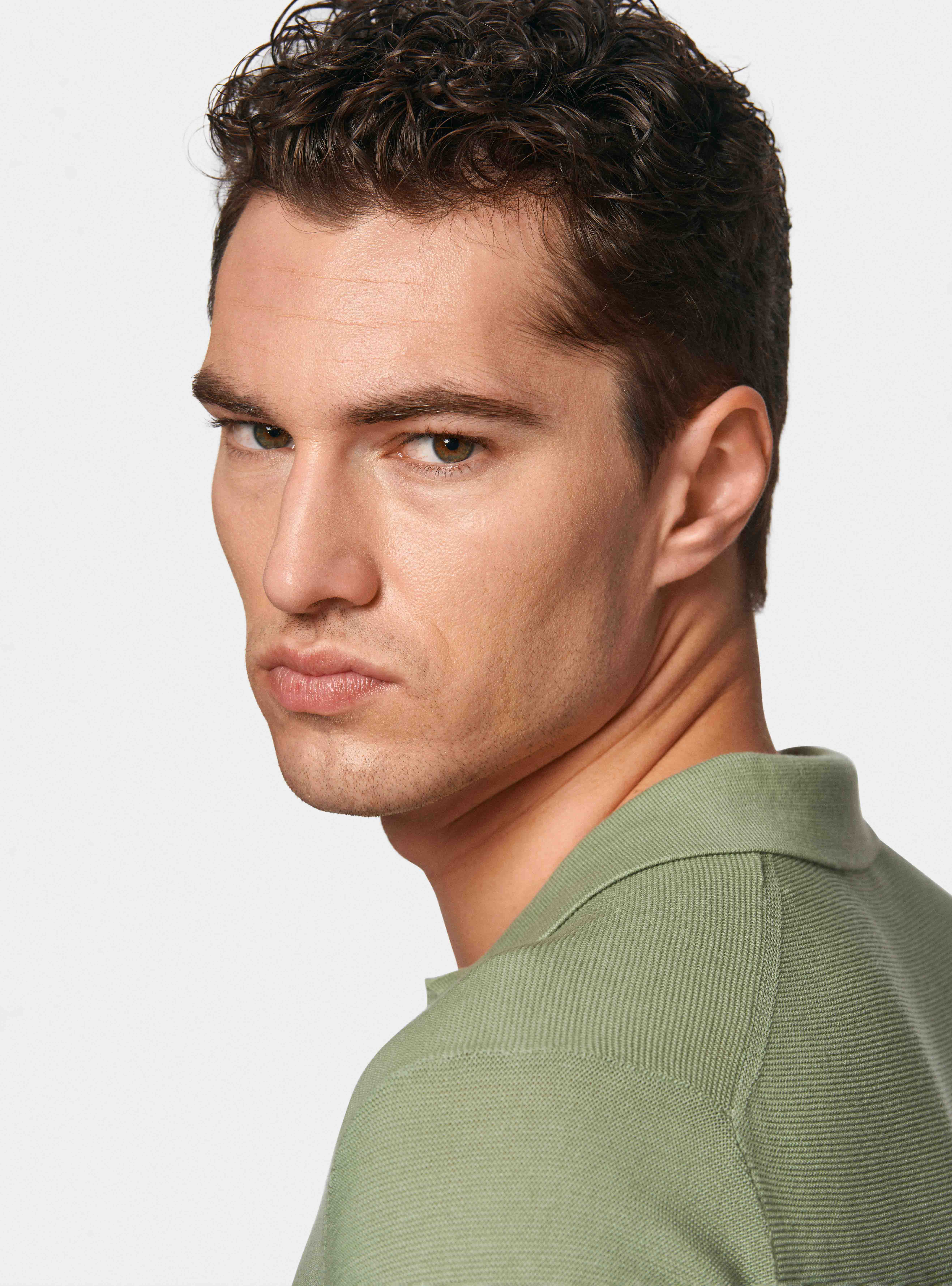 Knitted links polo shirt in extra-fine cotton, SALVIA 0602C