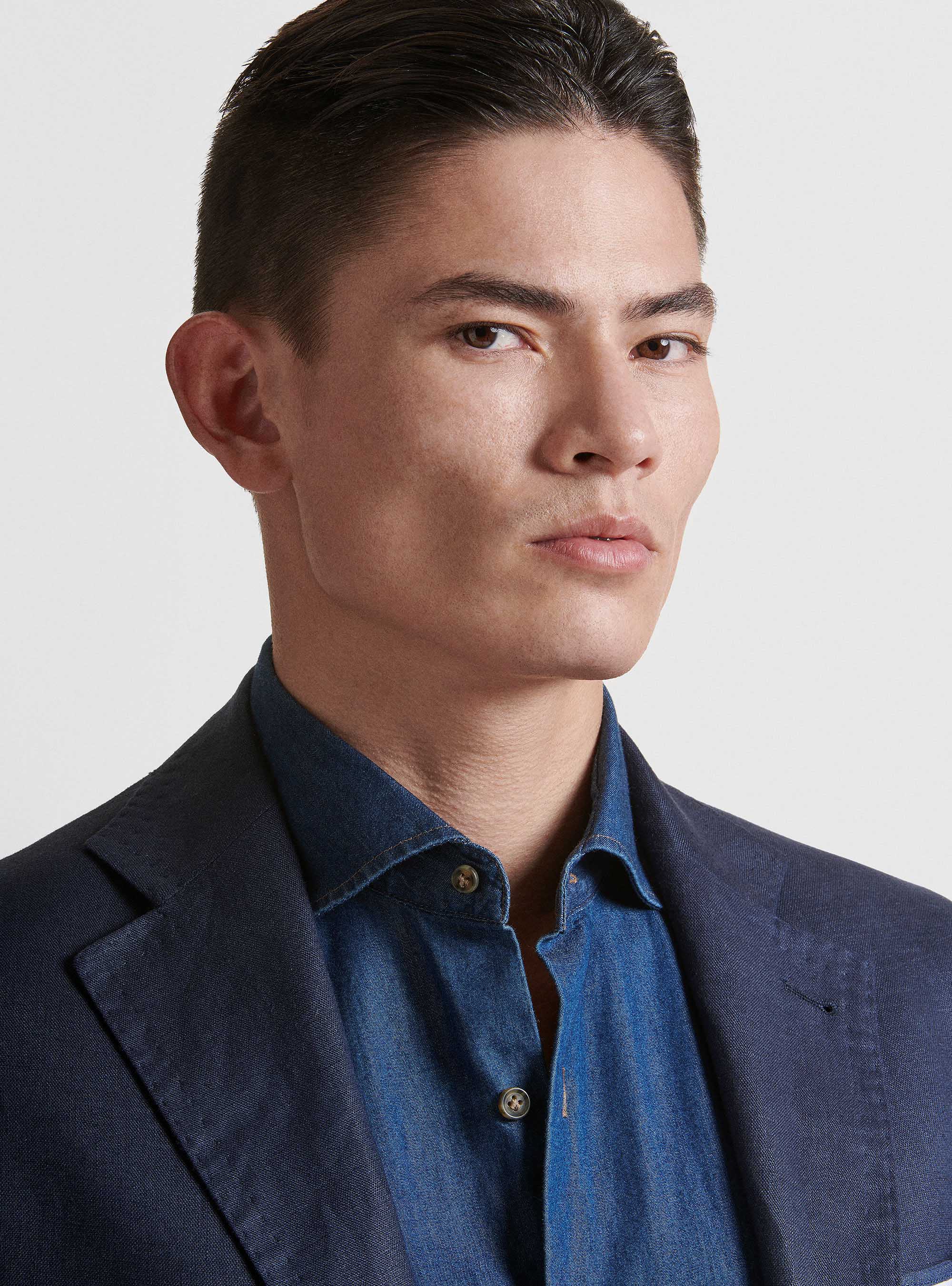 Giacca per abito in puro lino, BLU NAVY