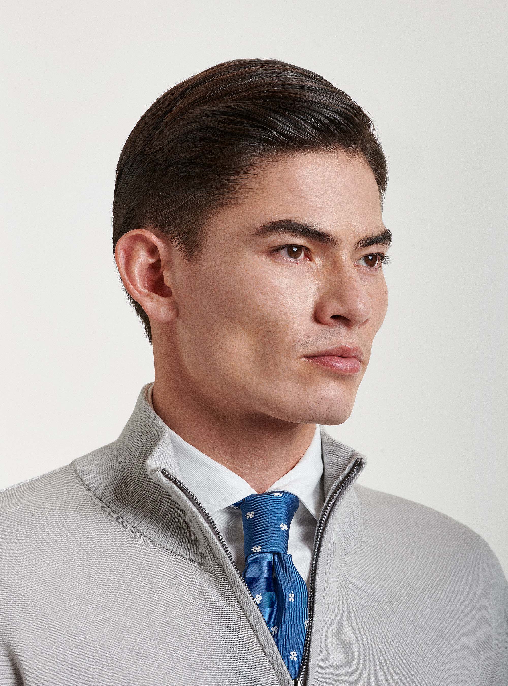 Maglia mezza zip in puro cotone extrafine, GRIGIO CHIARO MELANGE