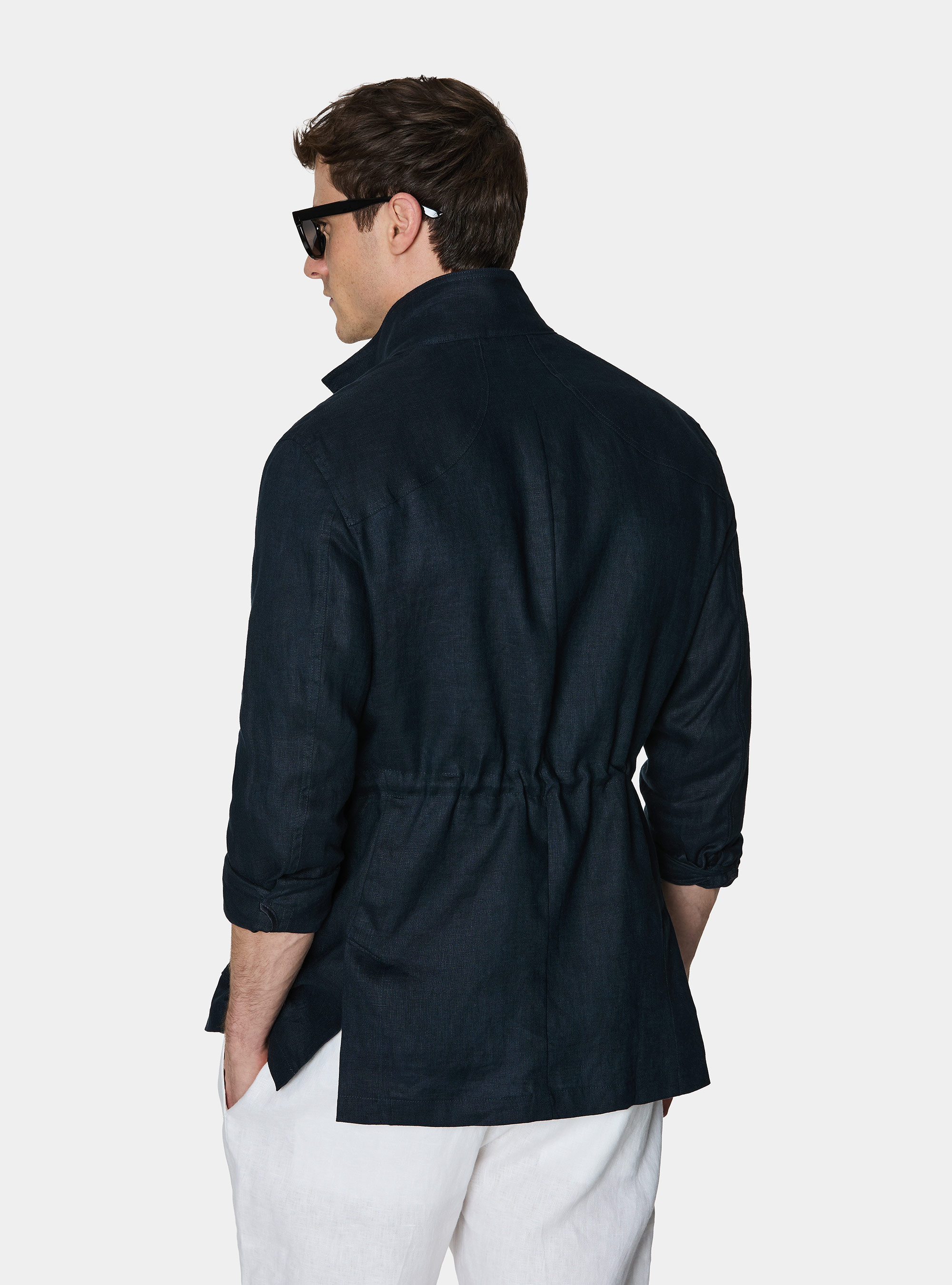 Field jacket en lin pur, BLEU MARINE