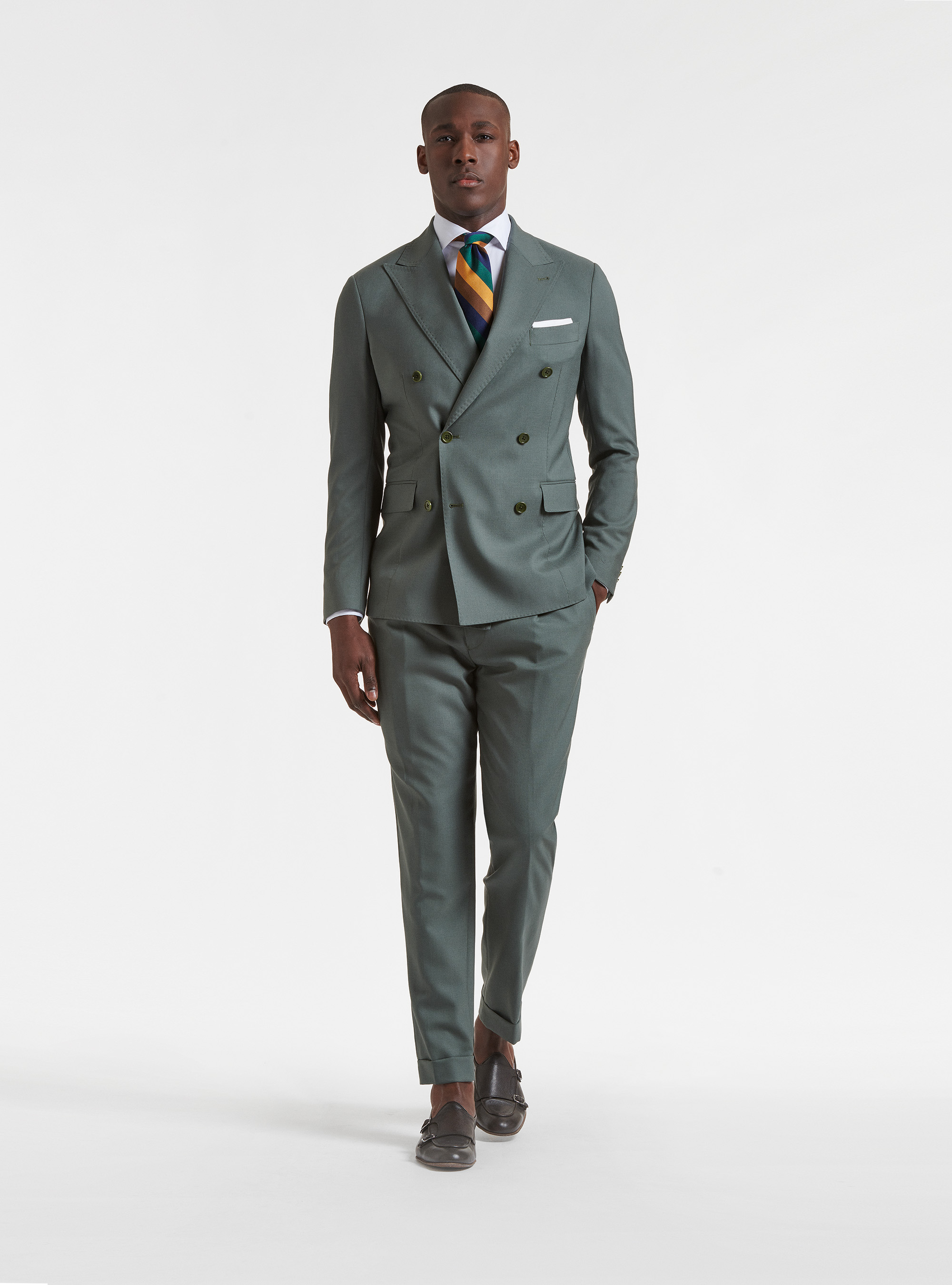 Double-breasted slim fit blazer in pure wool Vitale Barberis Canonico, SALVIA 0602C