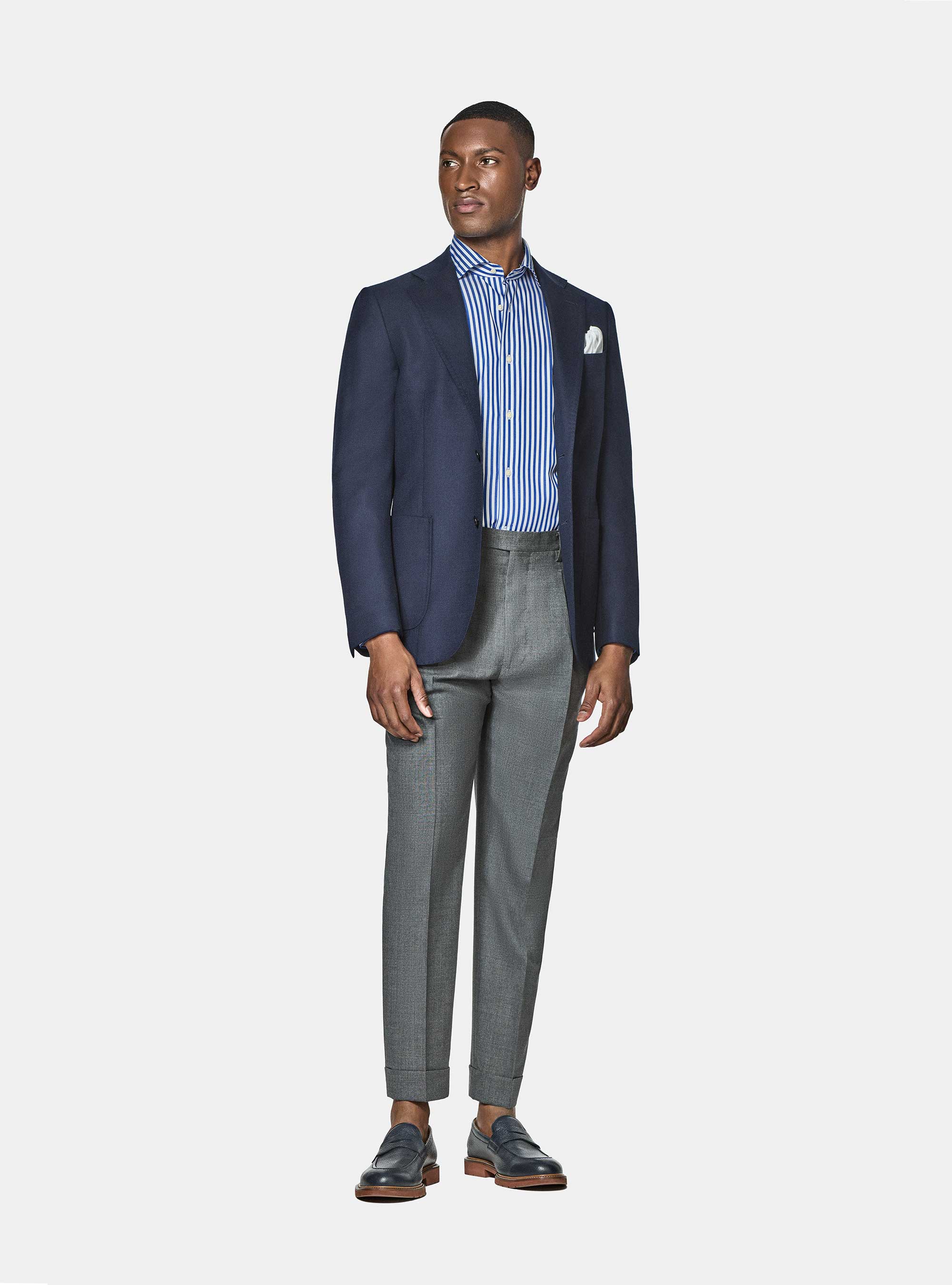 Pure wool hopsack blazer Vitale Barberis Canonico, NAVY BLUE