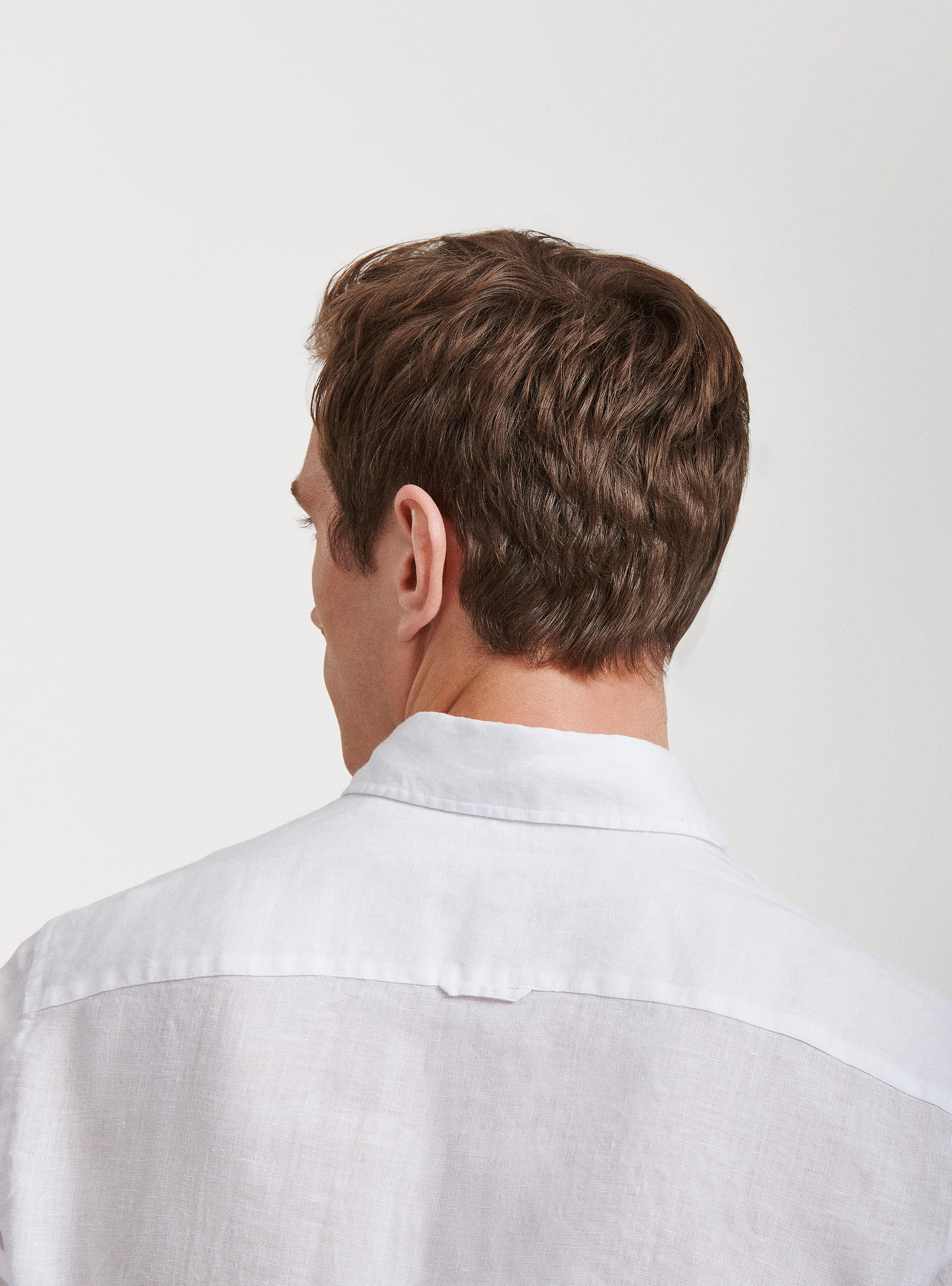 Camicia collo semi francese in puro lino, BIANCO