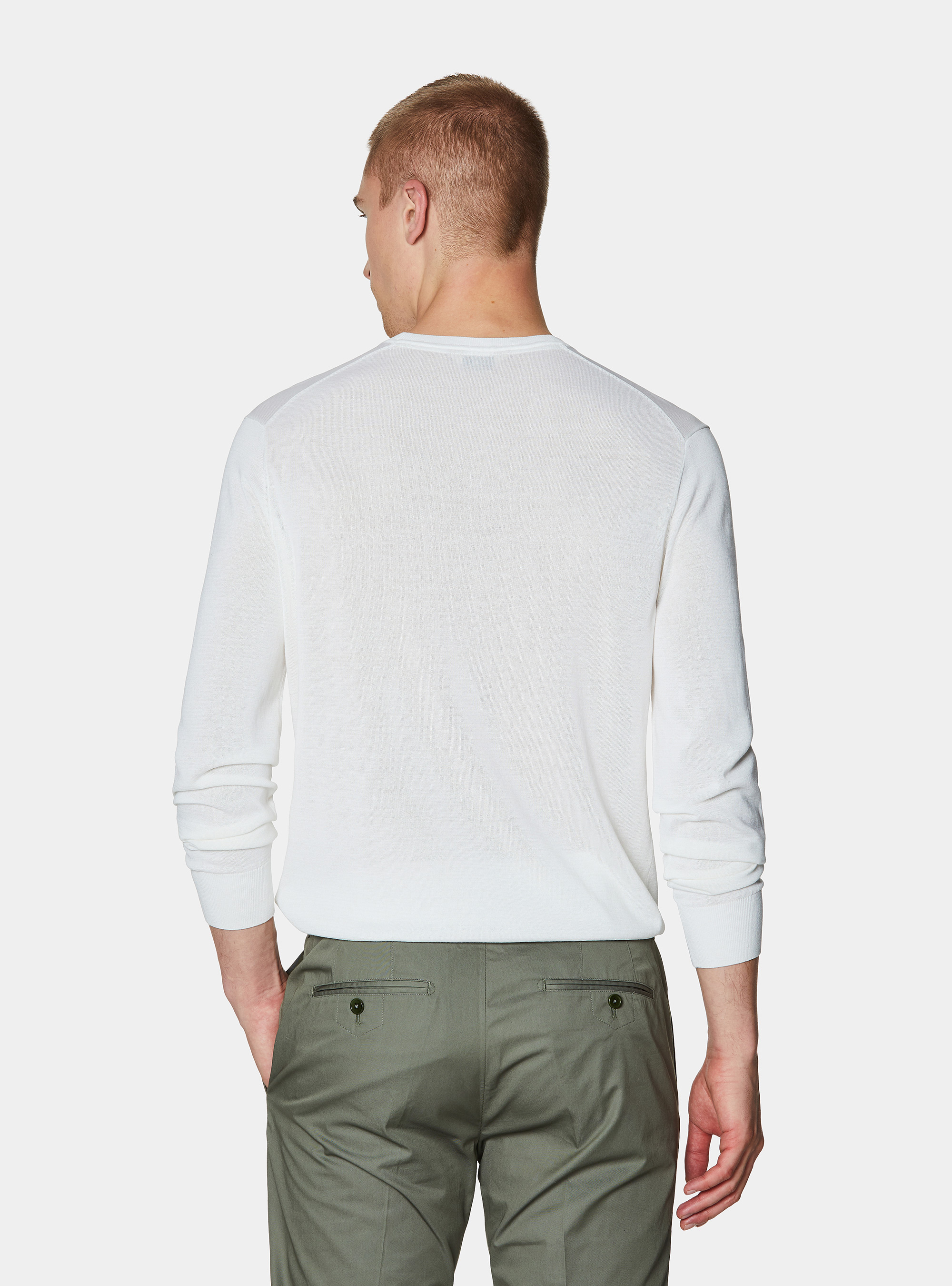 Cotton and silk crew neck sweater, WHITE