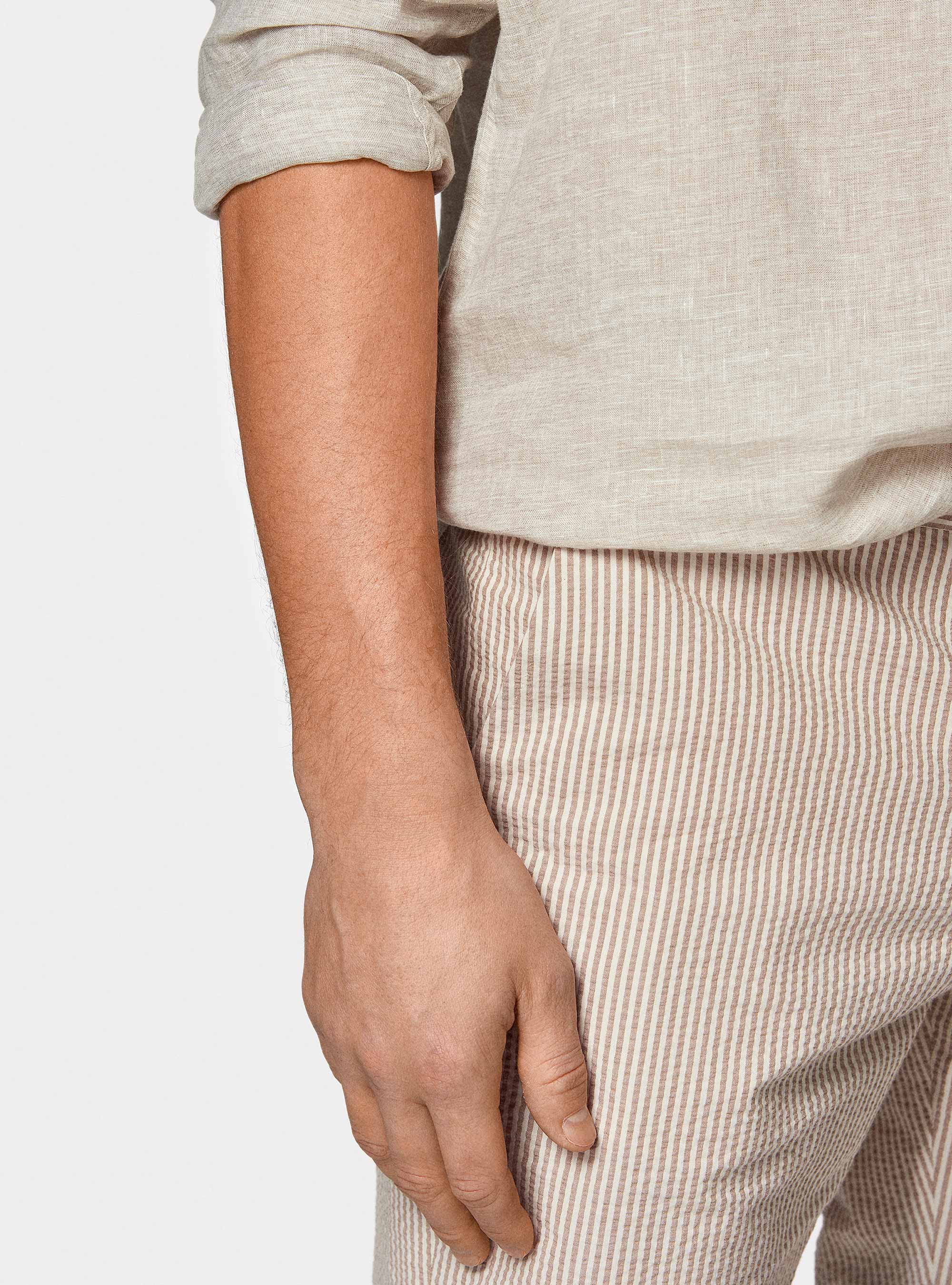 Camicia coreana in puro lino, ECRU MELANGE 0562C