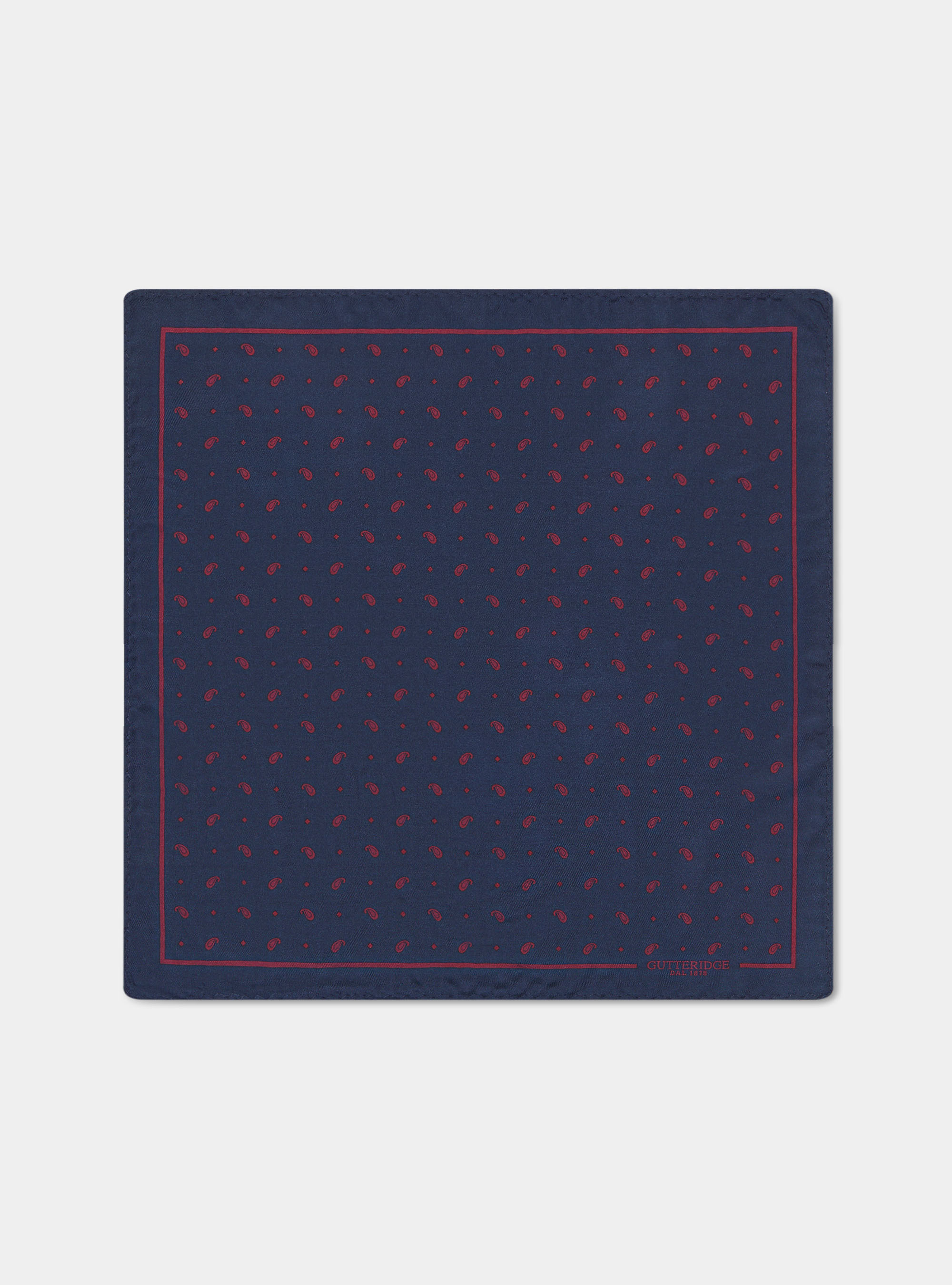 Printed silk paisley pocket square, NAVY/BORDEAUX B054