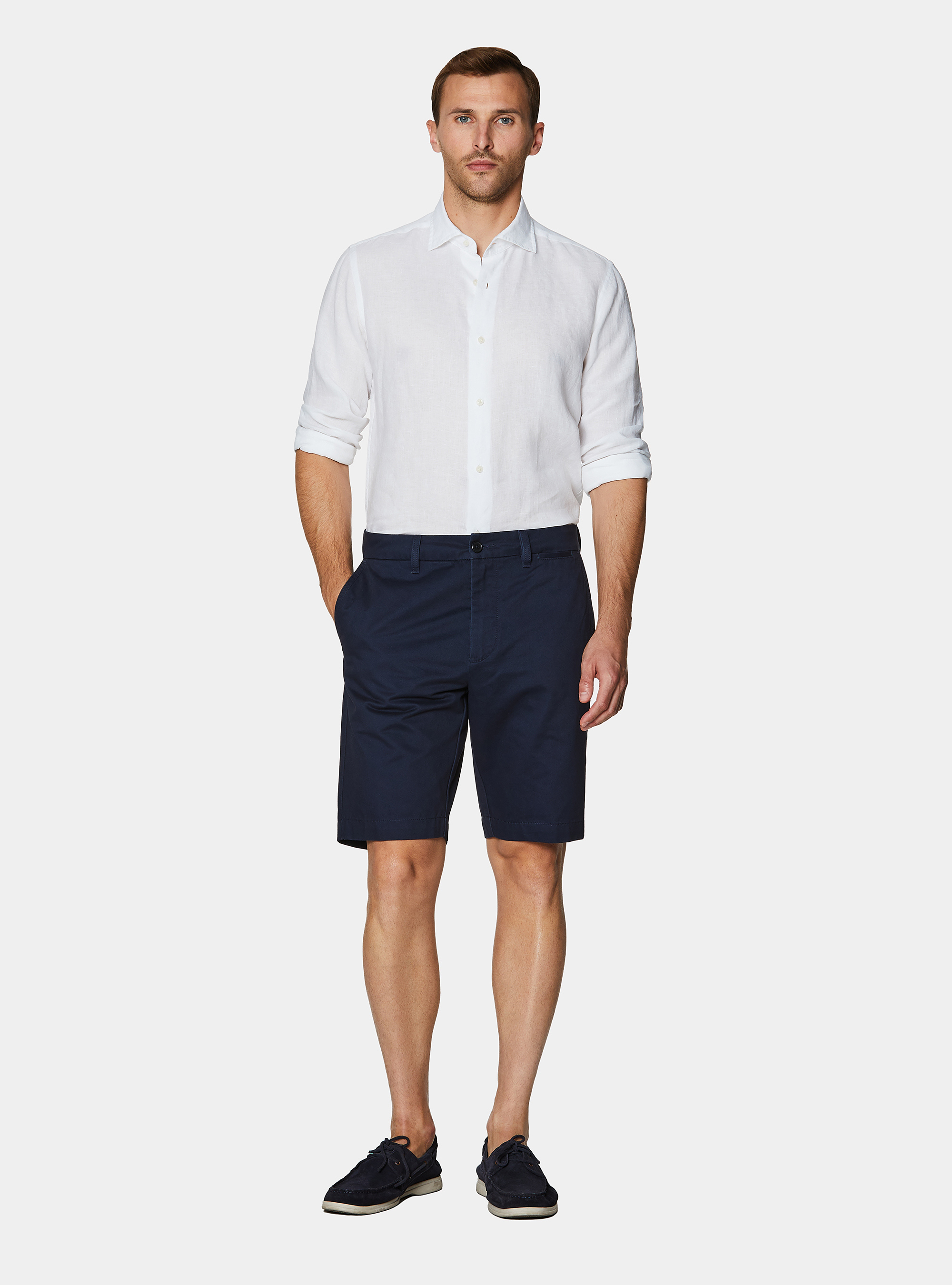 Bermuda chino en twill de coton, BLEU MARINE