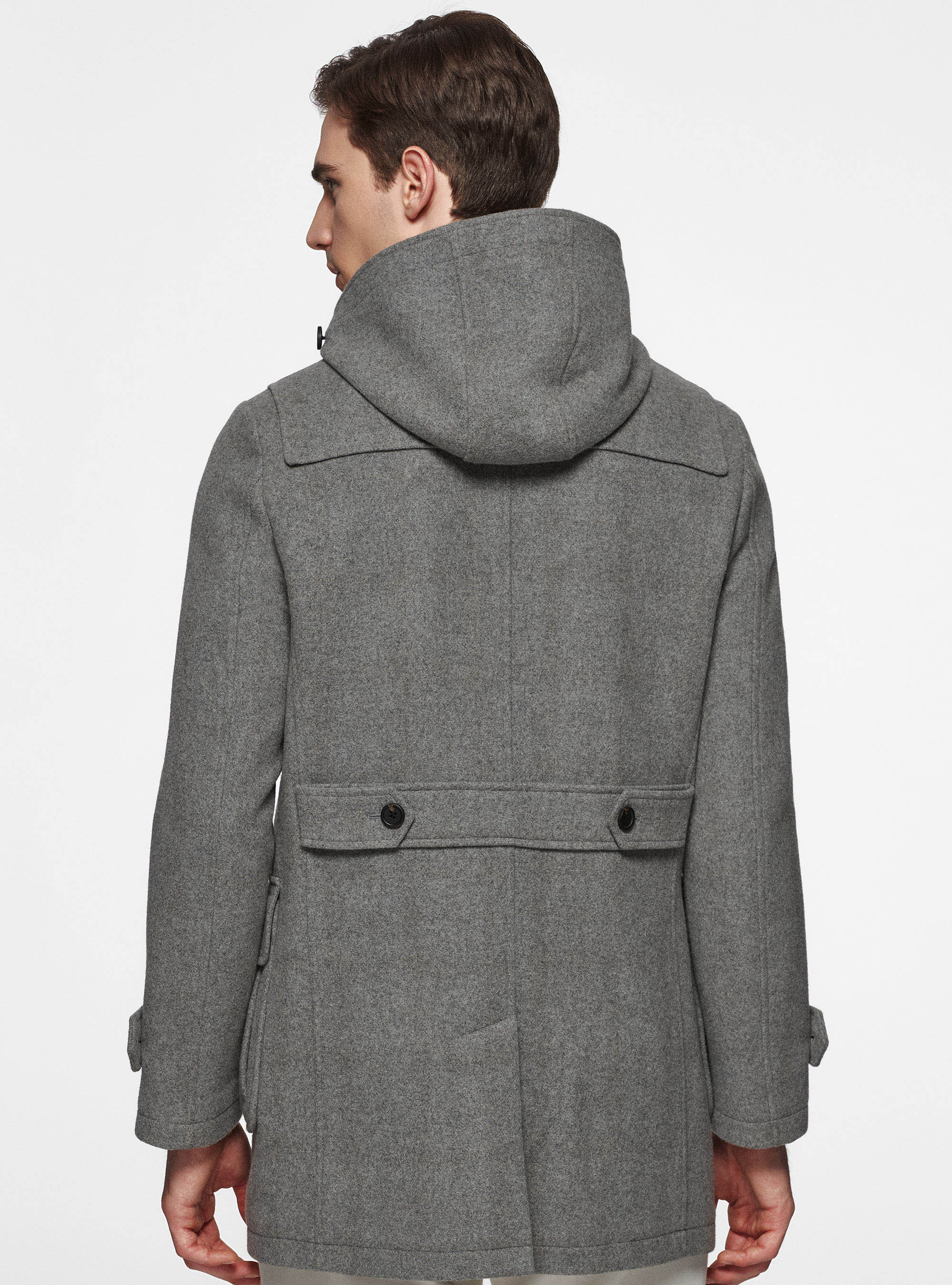 Wool-blend Montgomery duffel coat with checked interior, GRIGIO MELANGE 0151C