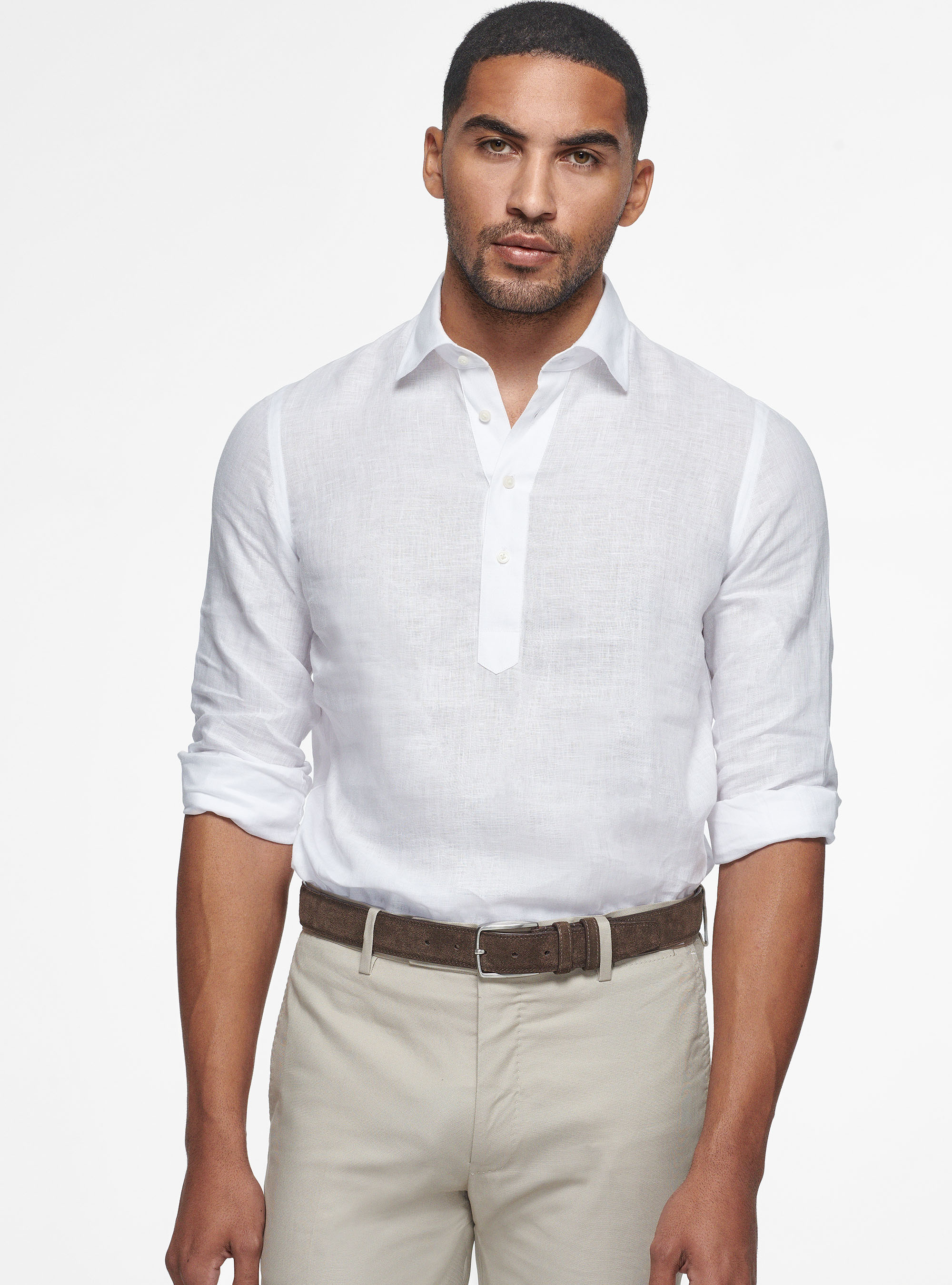 Pure linen polo shirt, WHITE