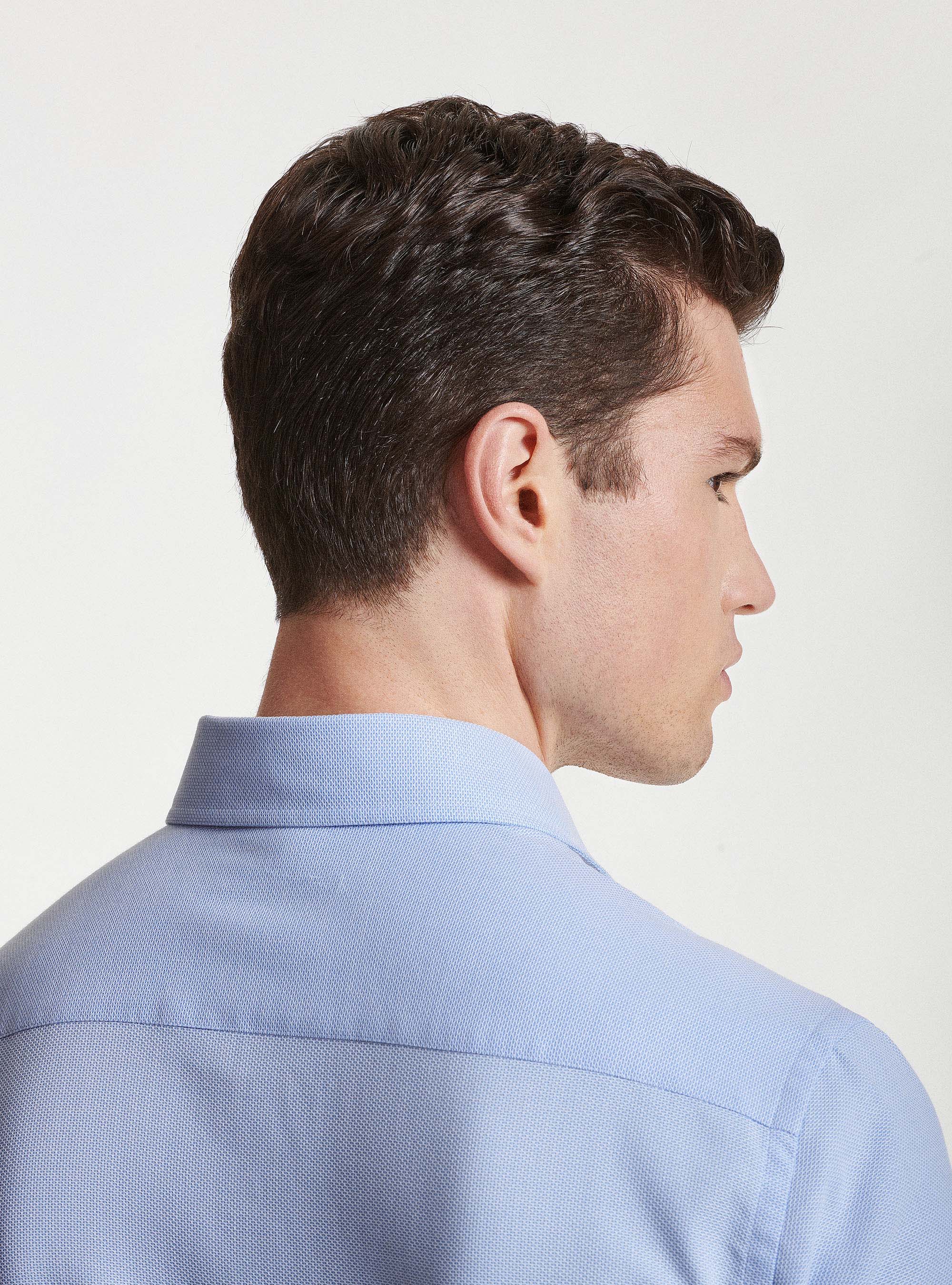 Camicia collo francese in cotone operato, AZZURRO