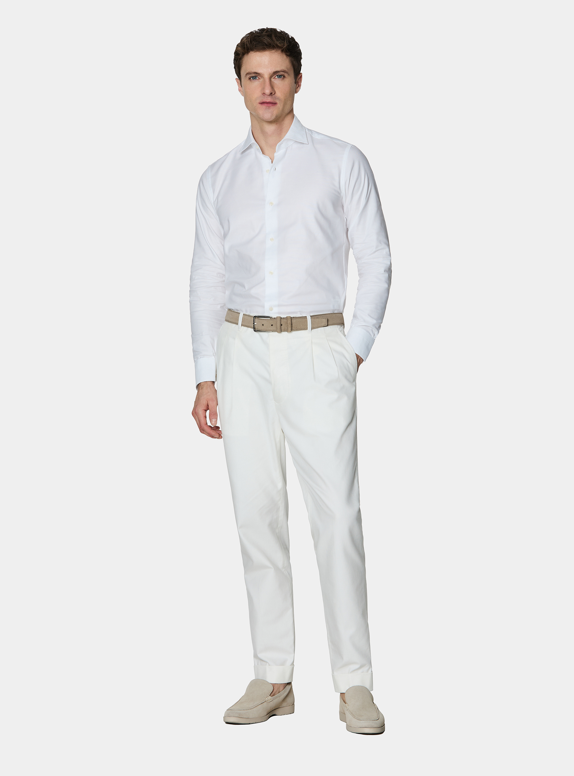 Chemise en coton fil &agrave; fil, BLANC