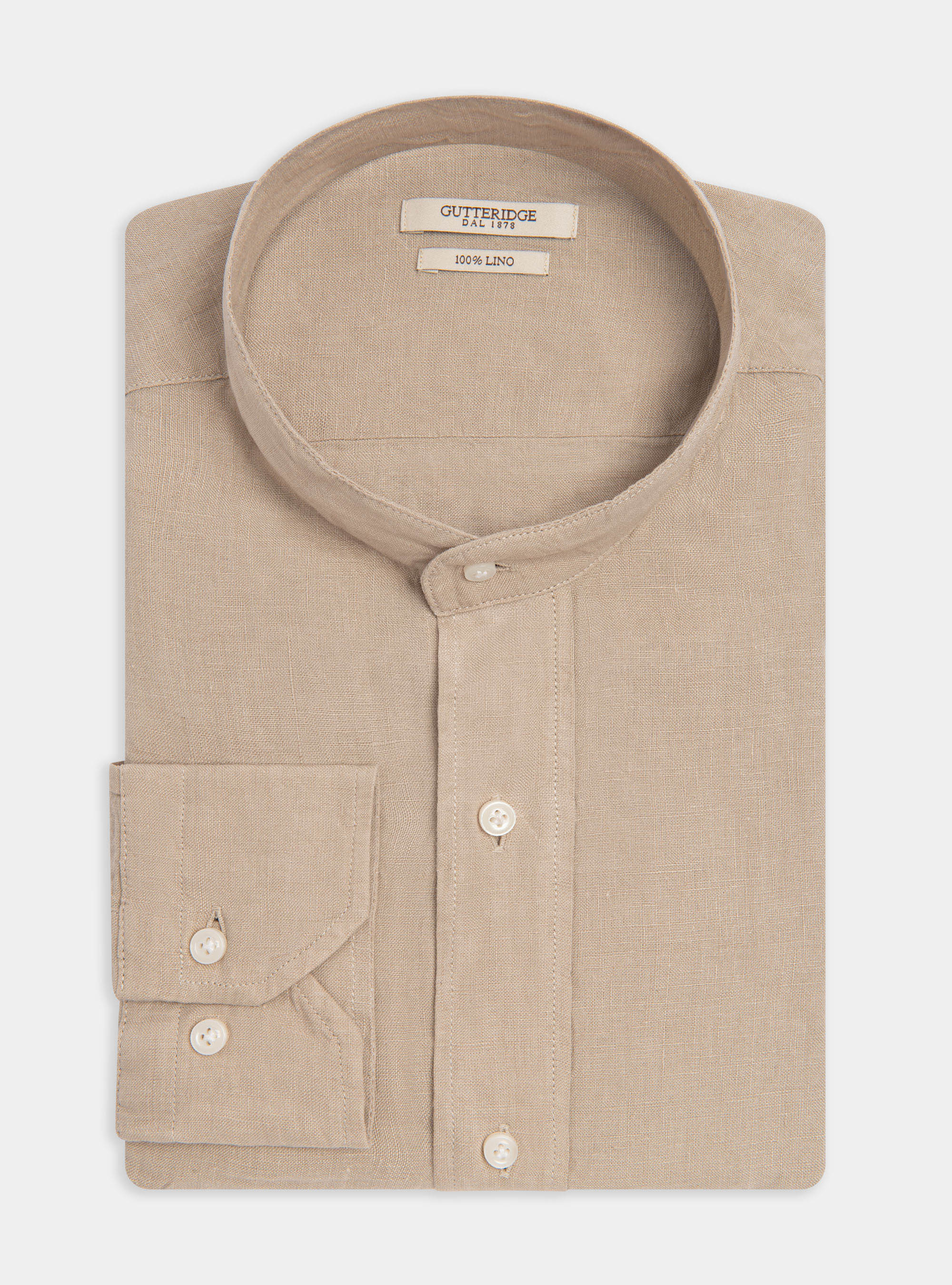 Pure linen Korean collar shirt, SAND