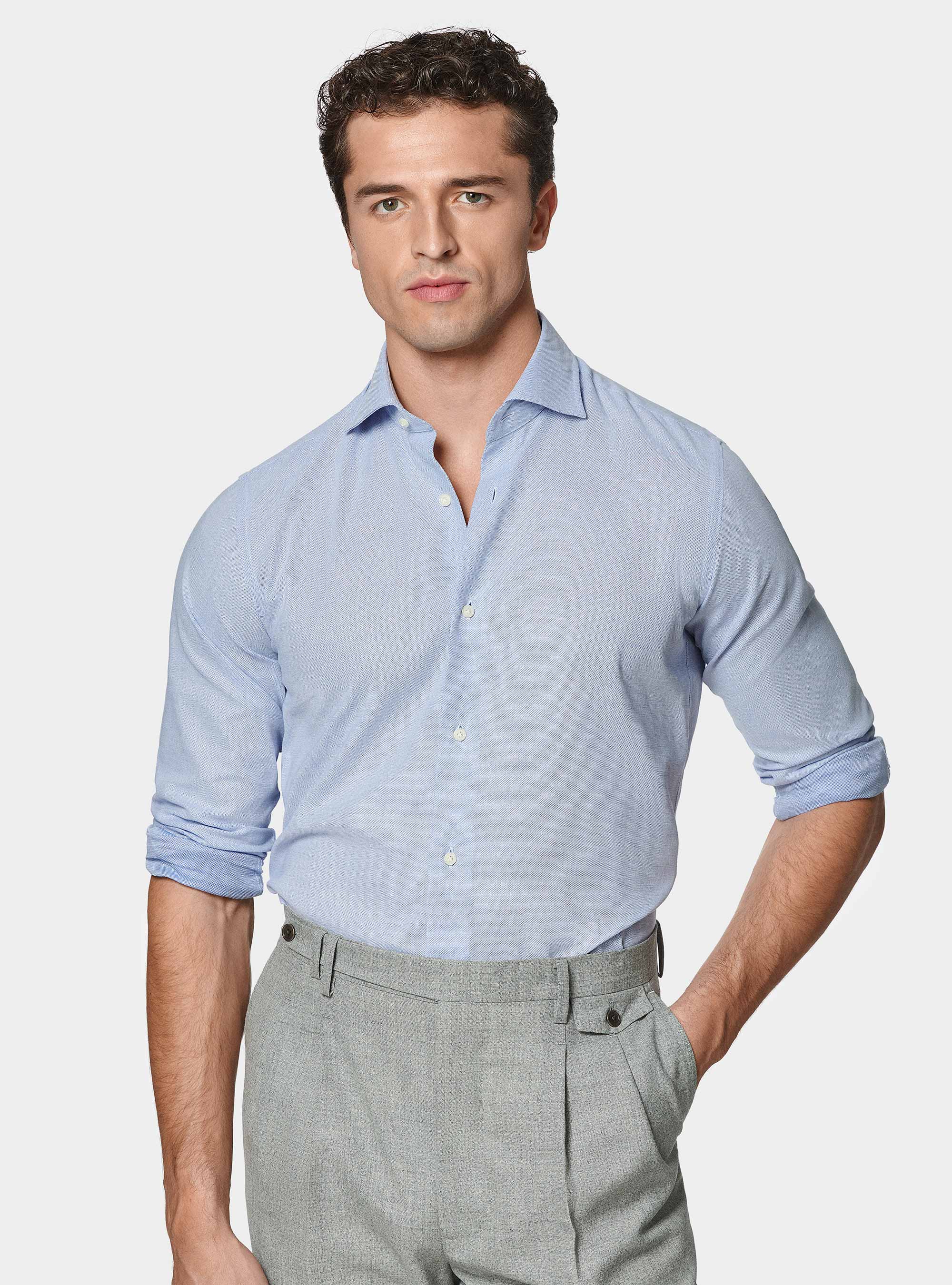 Chemise textur&eacute;e en coton m&eacute;lang&eacute;, BLEU CIEL