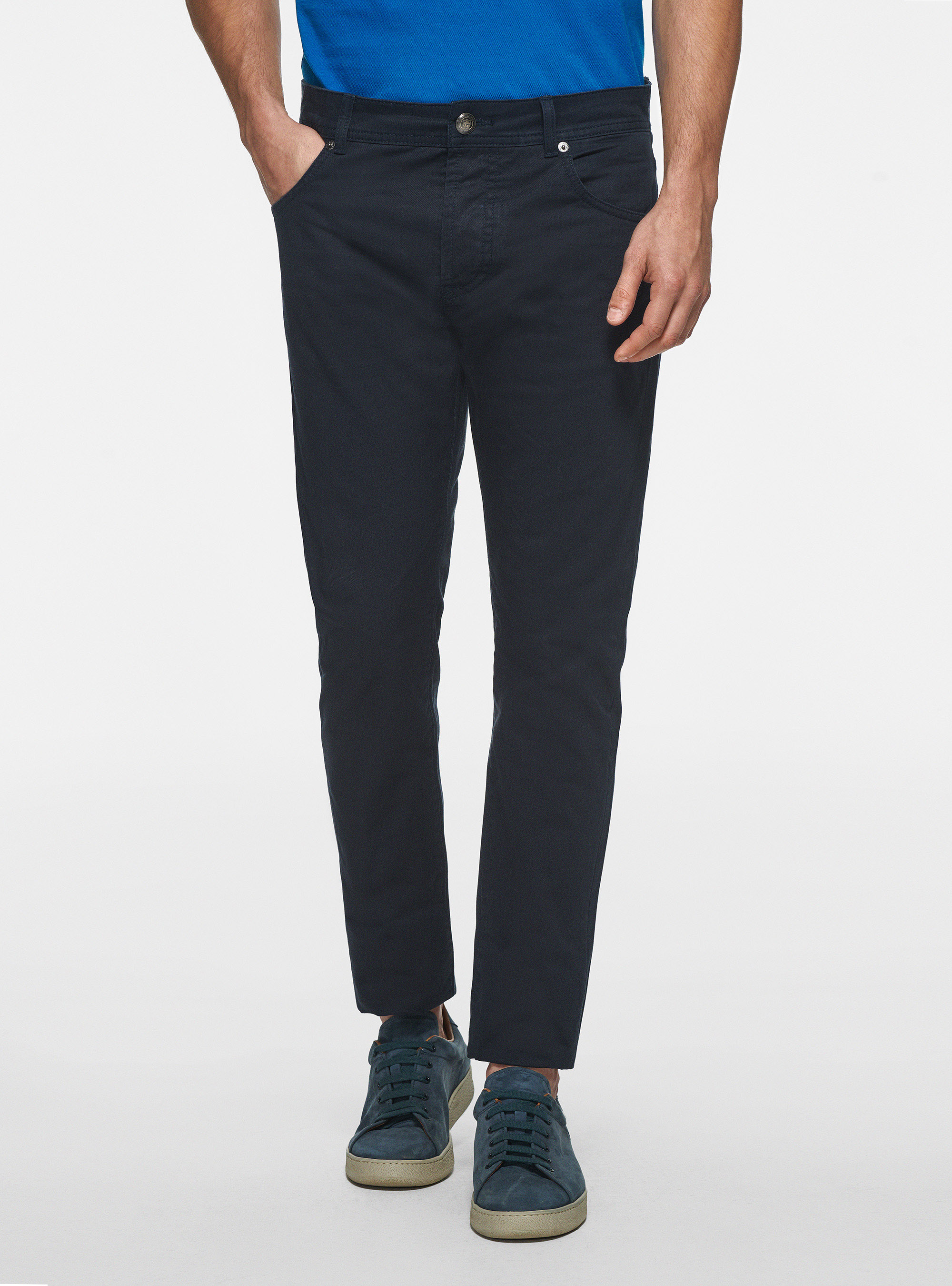 5-pocket trousers in cotton twill, NAVY BLUE