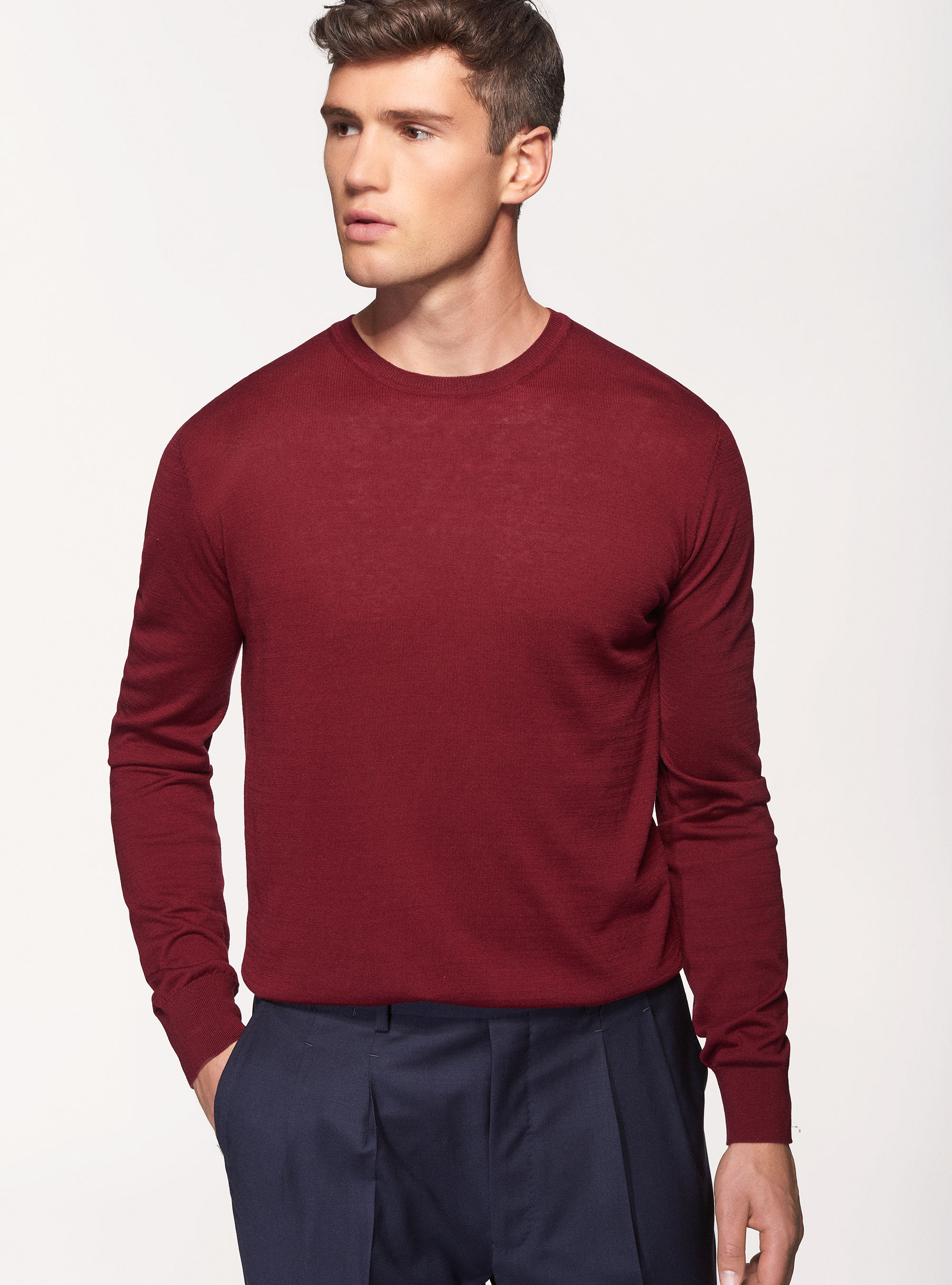 Maglia girocollo in seta cotone, BORDEAUX