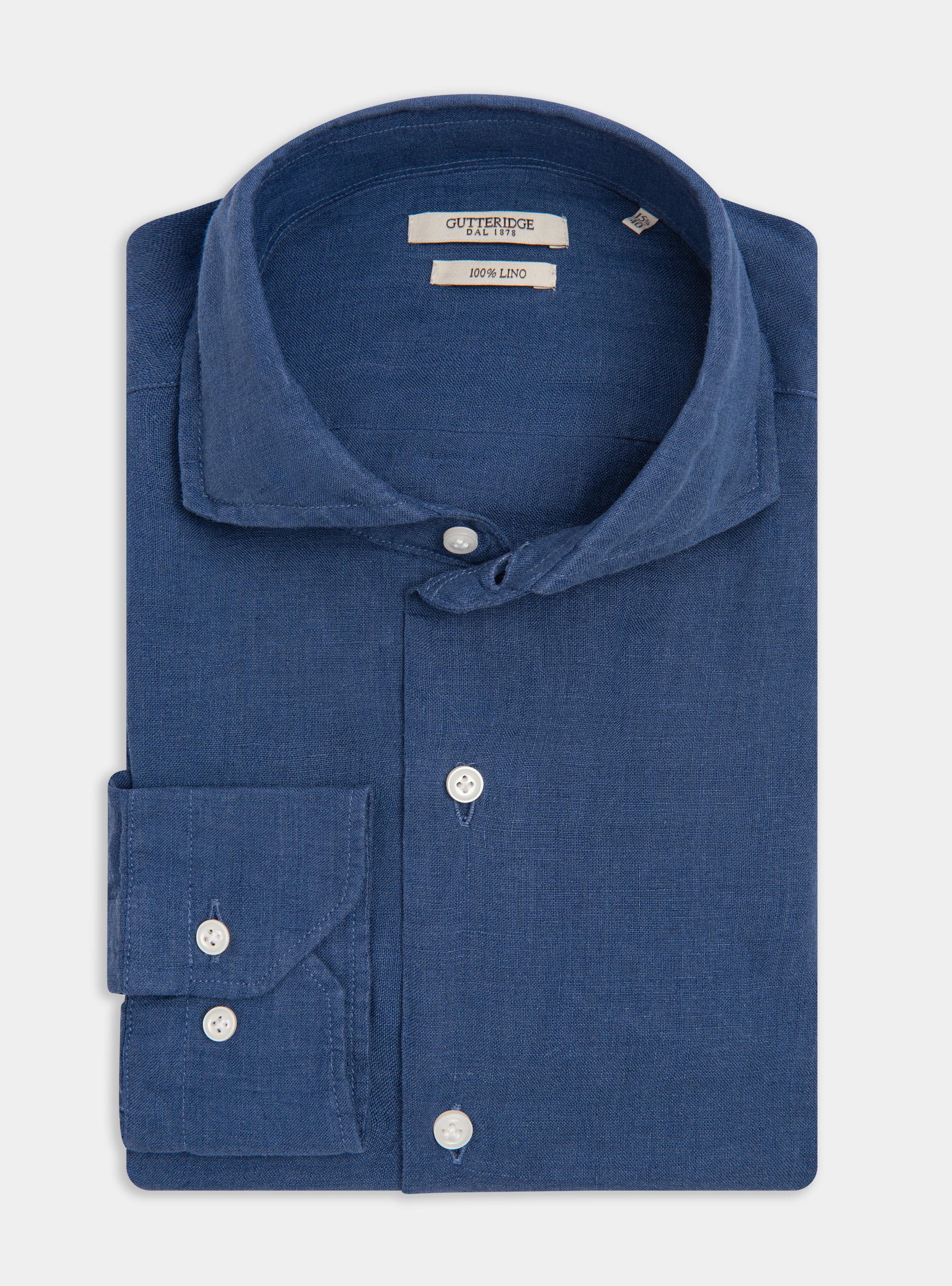 French collar shirt in pure linen, 0243C DENIM