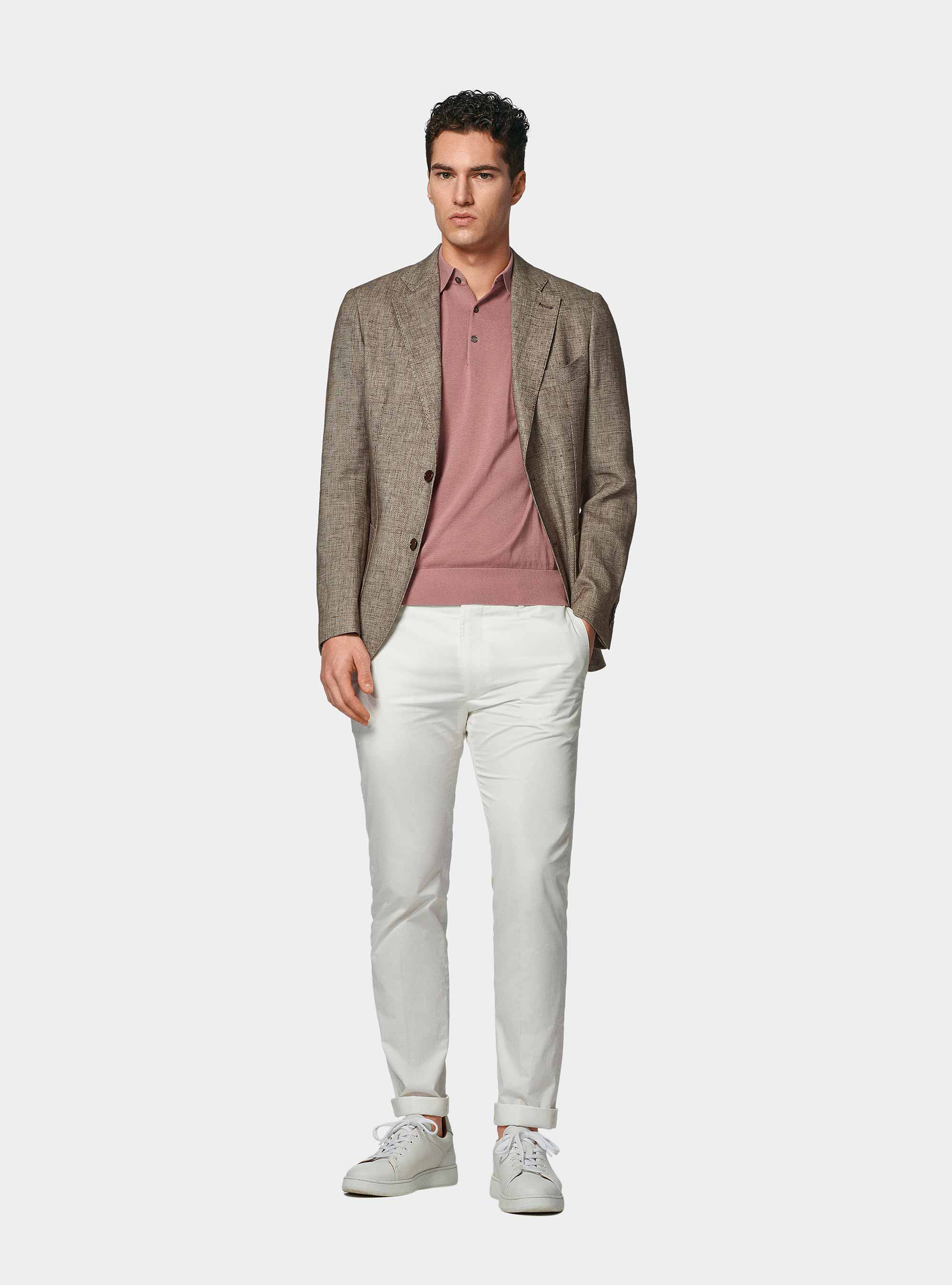 Linen and cotton blend blazer, BROWN