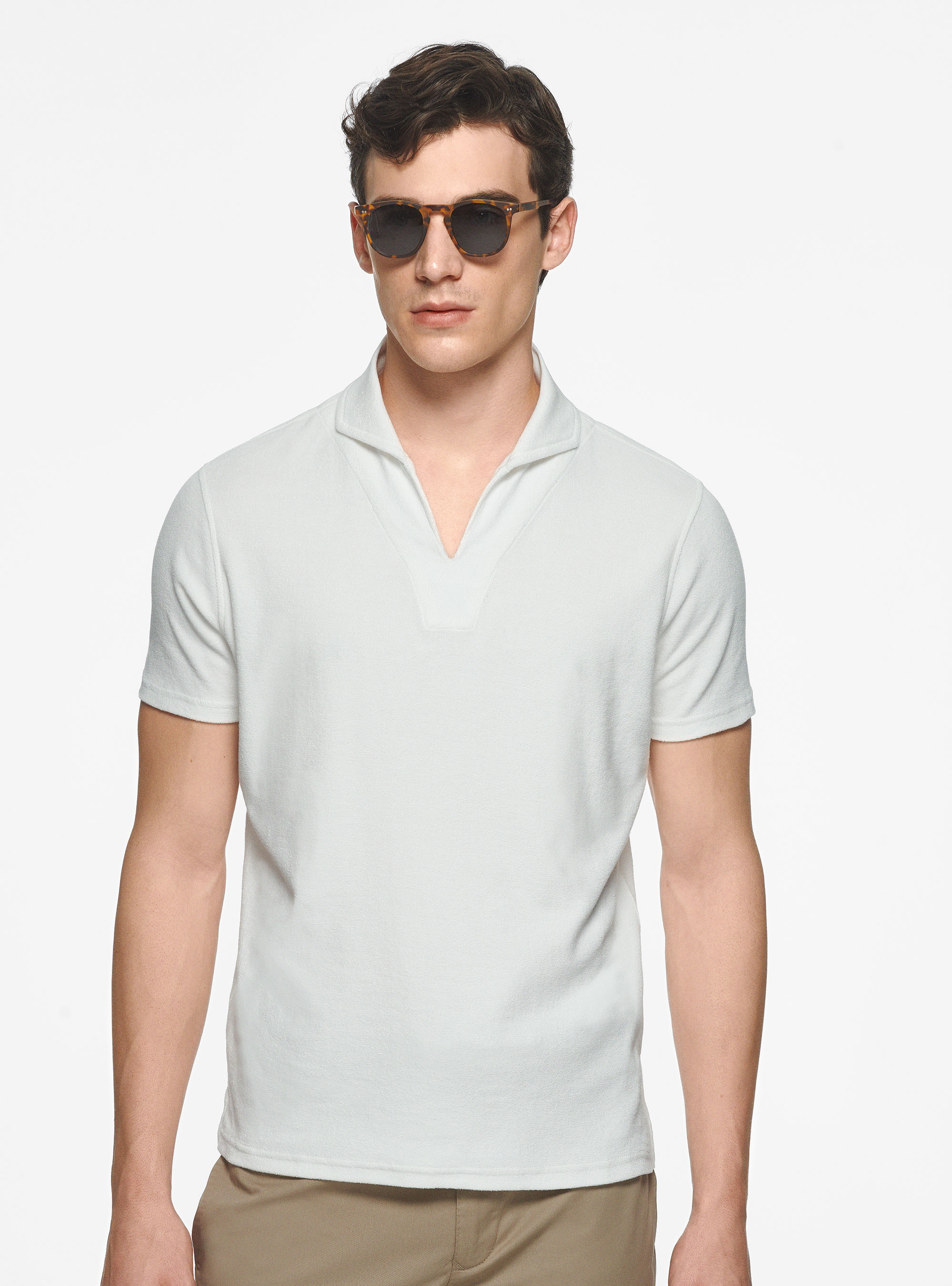 Maglia a polo in puro cotone spugna, BIANCO