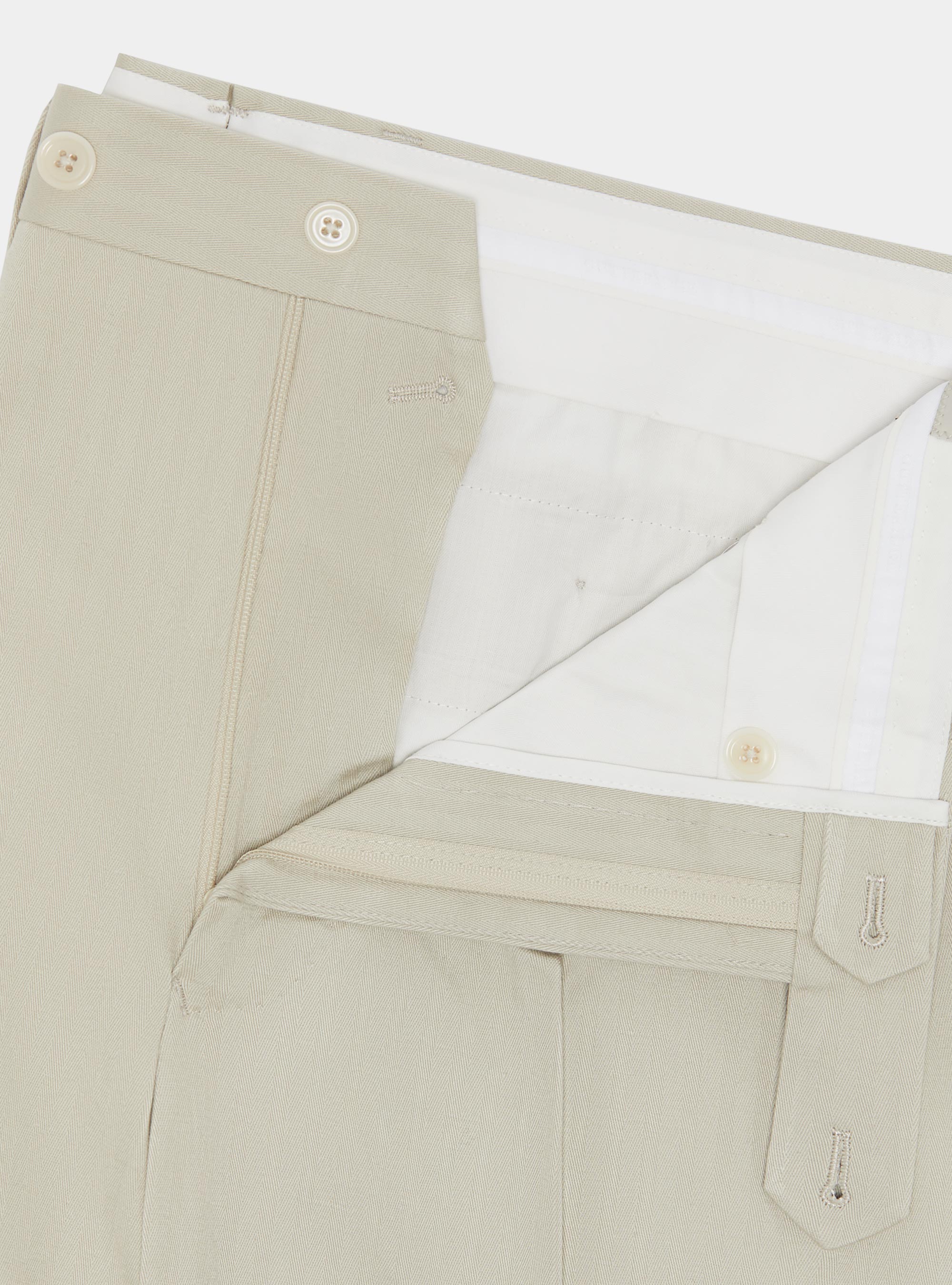 Double-breasted cotton and linen suit trousers, ECRU