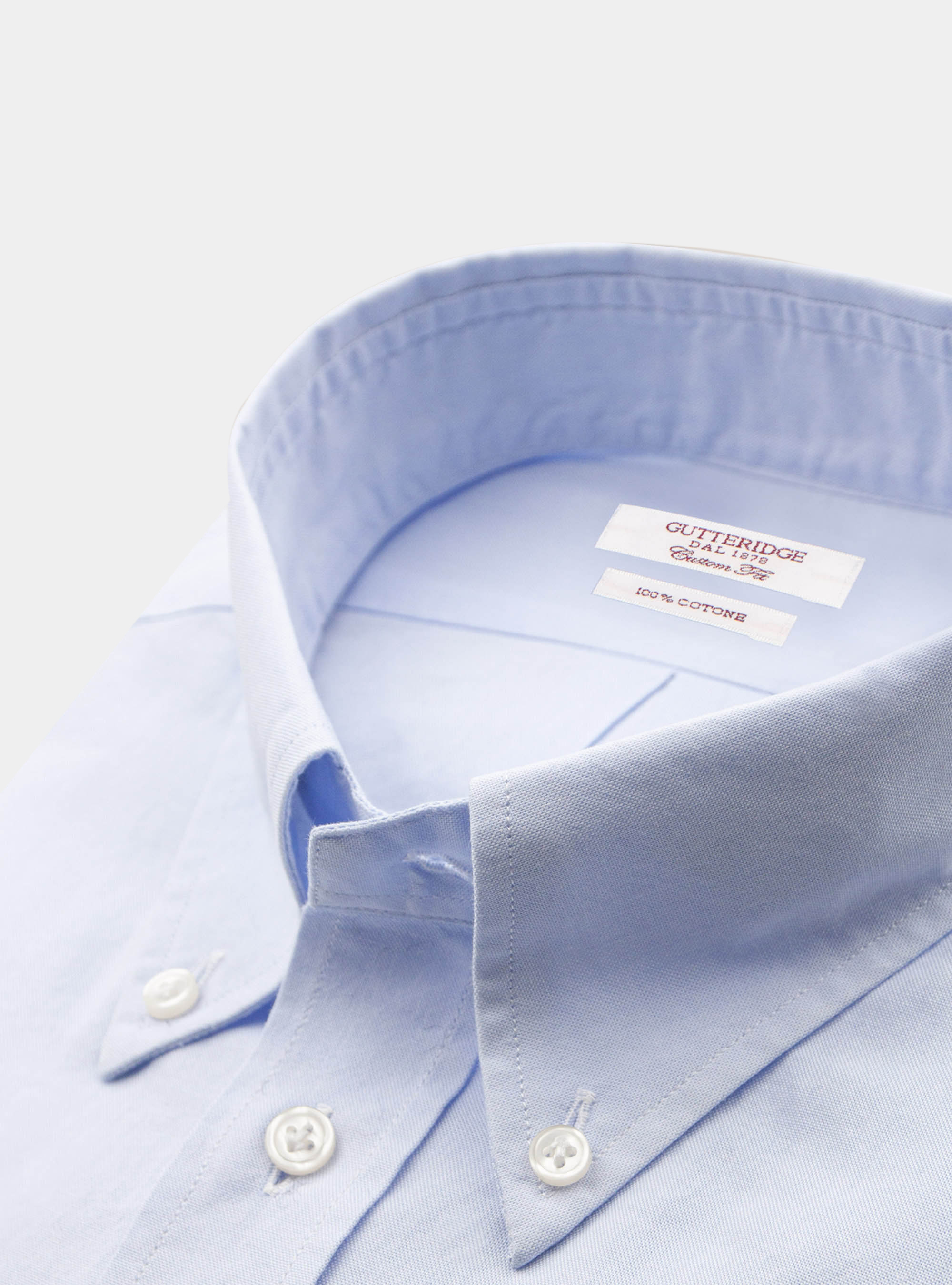Camicia custom collo button down in oxford, AZZURRO