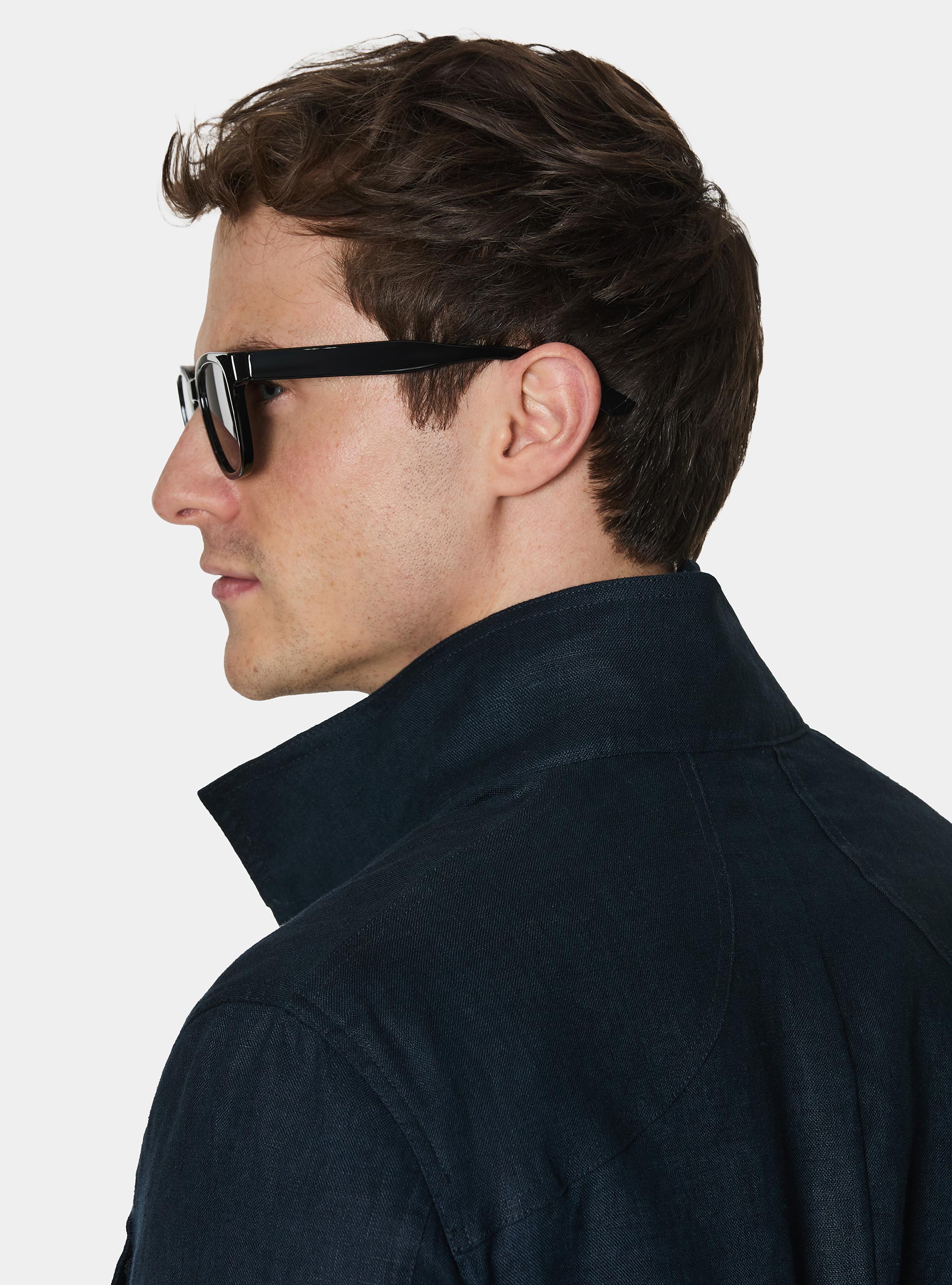 Field jacket en lin pur, BLEU MARINE