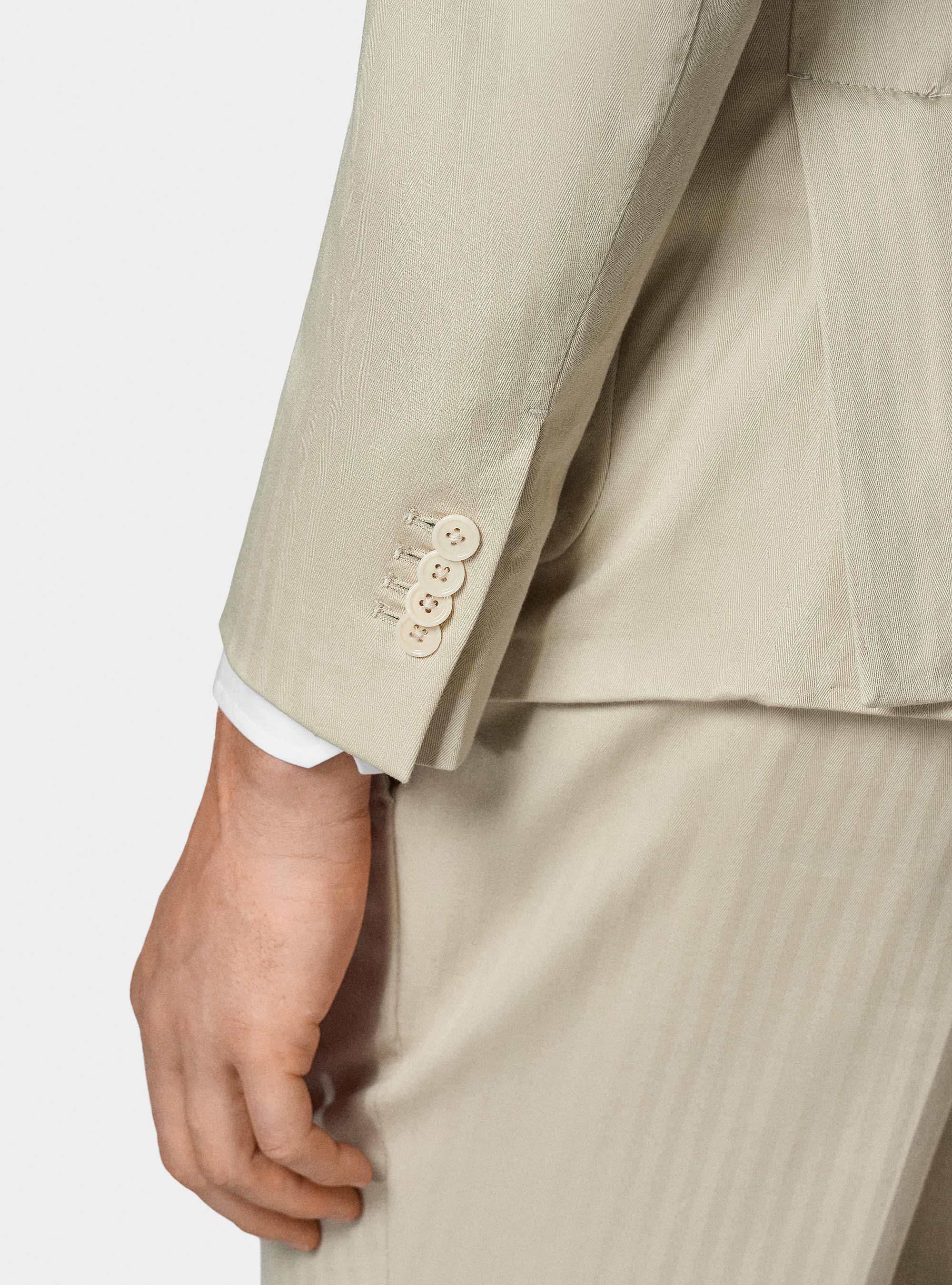 Double-breasted cotton and linen suit blazer, ECRU